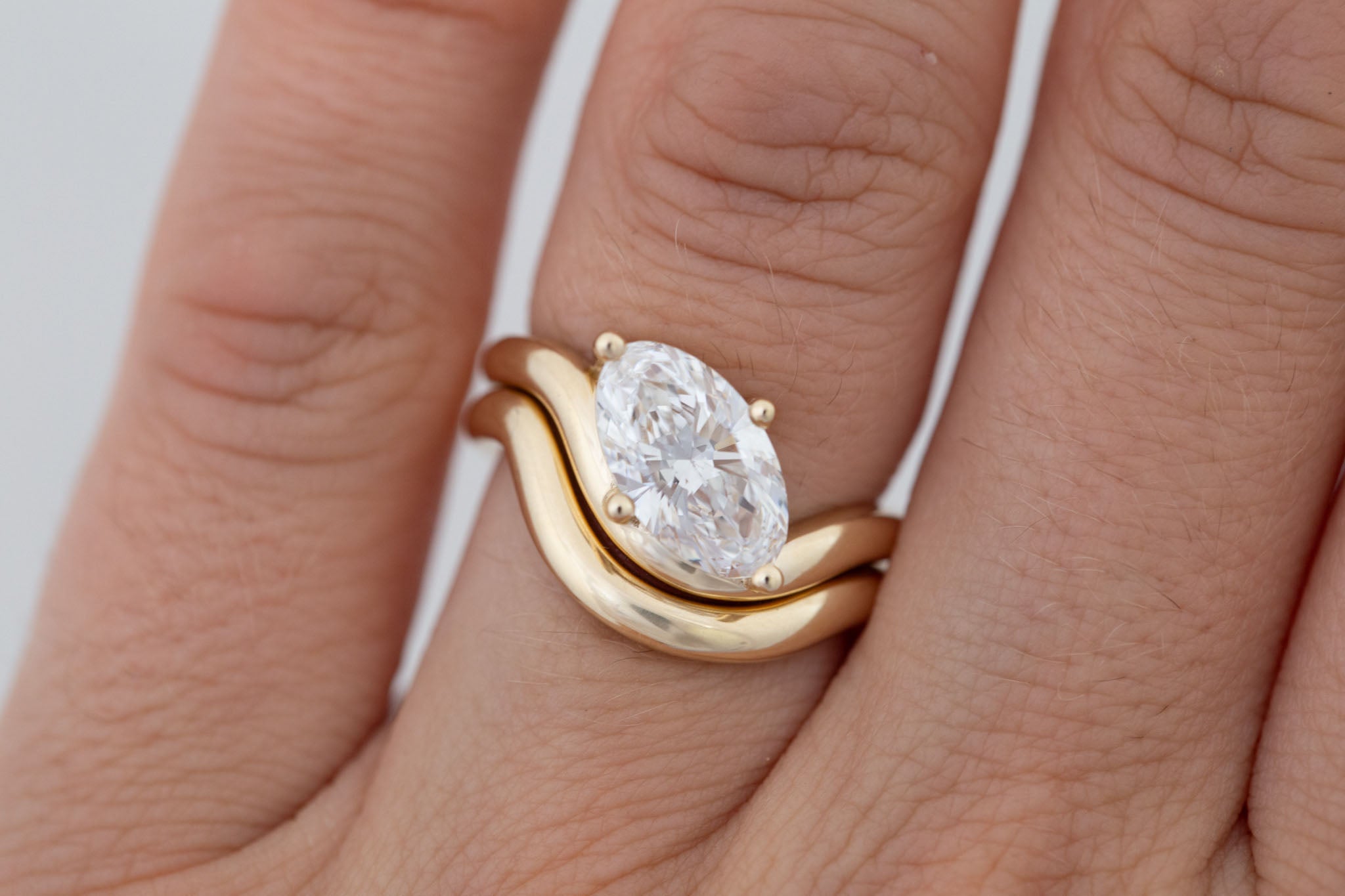 Townes Ring | Lab Moval Cut Diamond Solitaire Curved Band Engagement Ring + Wedding Band Set 2.08 ct | 14k Recycled Gold | One of a Kind