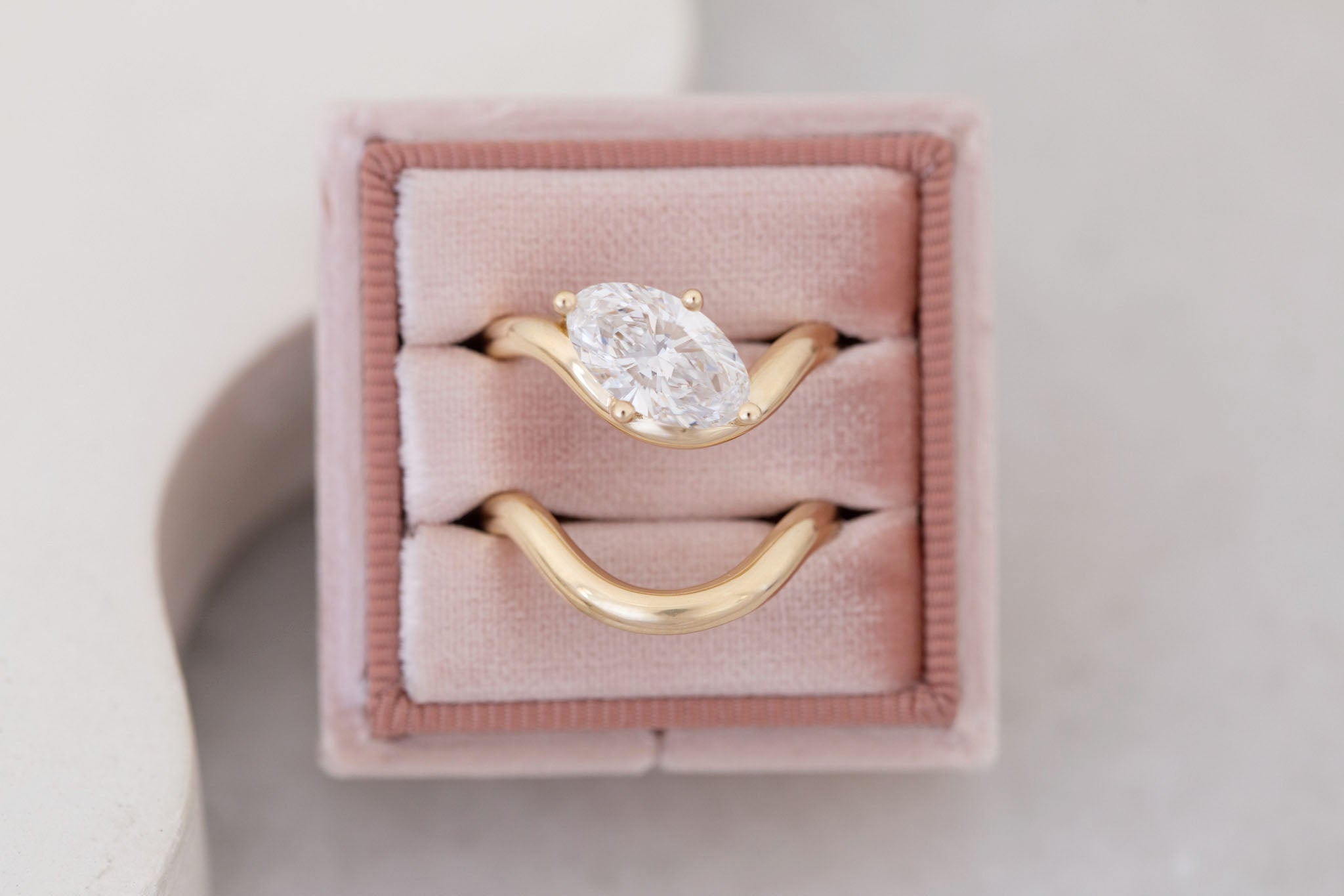 Townes Ring | Lab Moval Cut Diamond Solitaire Curved Band Engagement Ring + Wedding Band Set 2.08 ct | 14k Recycled Gold | One of a Kind