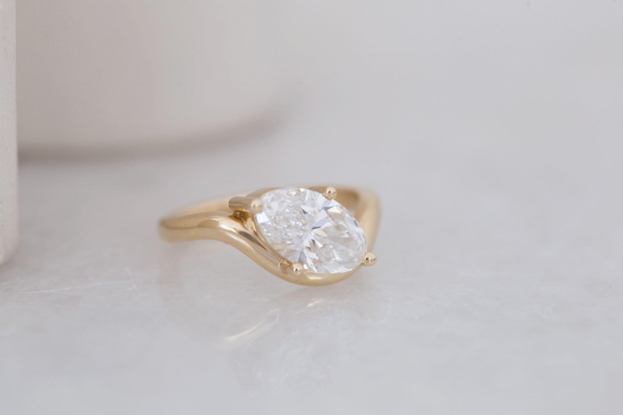 Townes Ring | Lab Moval Cut Diamond Solitaire Curved Band Engagement Ring + Wedding Band Set 2.08 ct | 14k Recycled Gold | One of a Kind