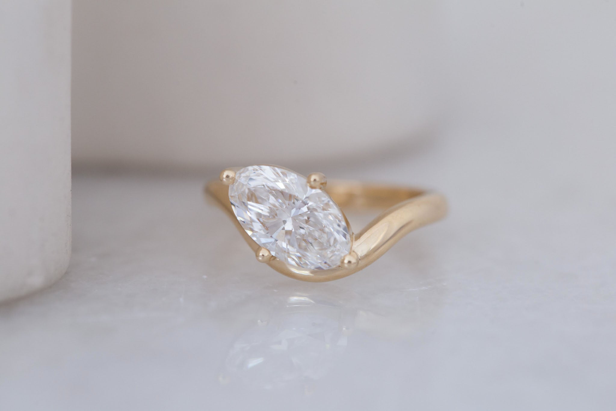 Townes Ring | Lab Moval Cut Diamond Solitaire Curved Band Engagement Ring + Wedding Band Set 2.08 ct | 14k Recycled Gold | One of a Kind