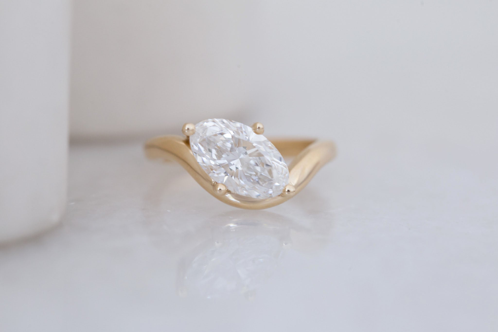 Townes Ring | Lab Moval Cut Diamond Solitaire Curved Band Engagement Ring + Wedding Band Set 2.08 ct | 14k Recycled Gold | One of a Kind