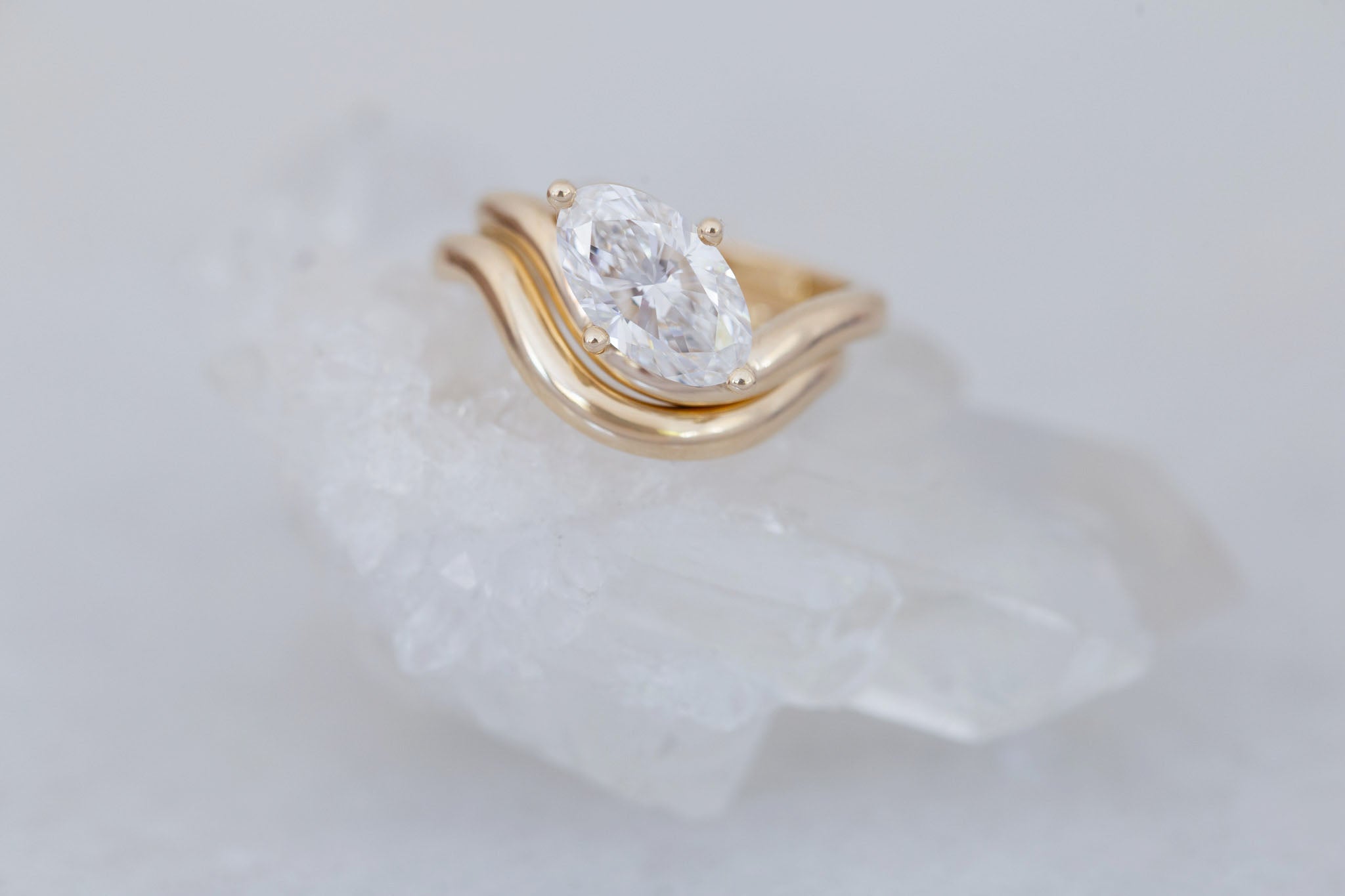 Townes Ring | Lab Moval Cut Diamond Solitaire Curved Band Engagement Ring + Wedding Band Set 2.08 ct | 14k Recycled Gold | One of a Kind