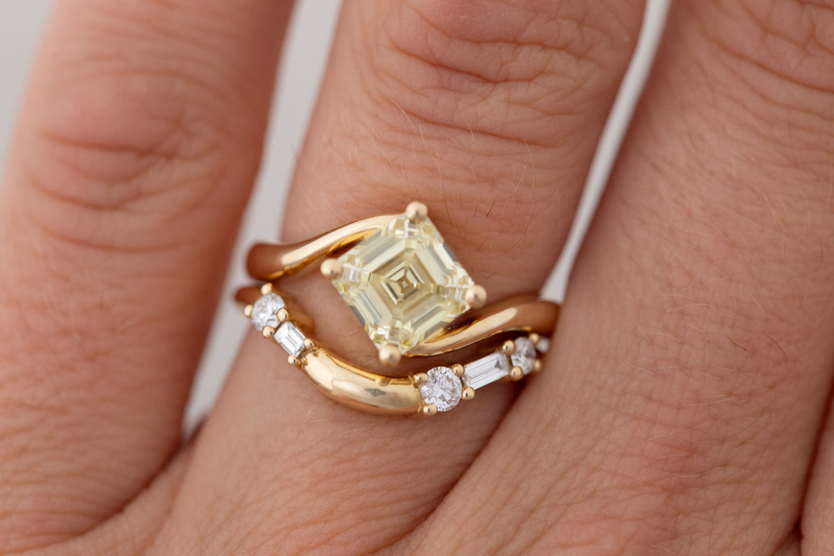 Marin Ring | Lab Yellow Diamond Asscher Bypass Engagement Ring 2.08 ct | 14k Recycled Gold | One of a Kind