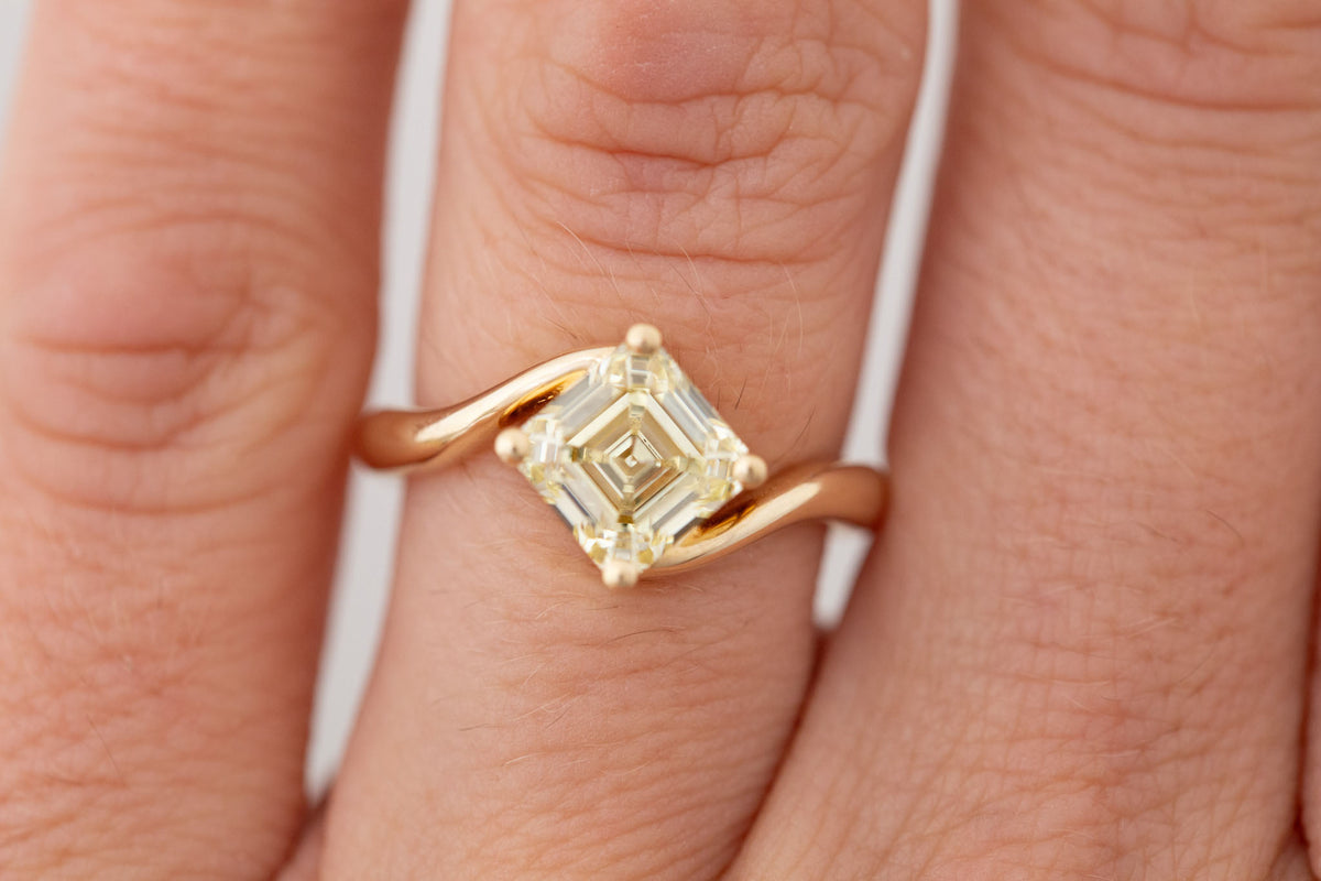 Marin Ring | Lab Yellow Diamond Asscher Bypass Engagement Ring 2.08 ct | 14k Recycled Gold | One of a Kind