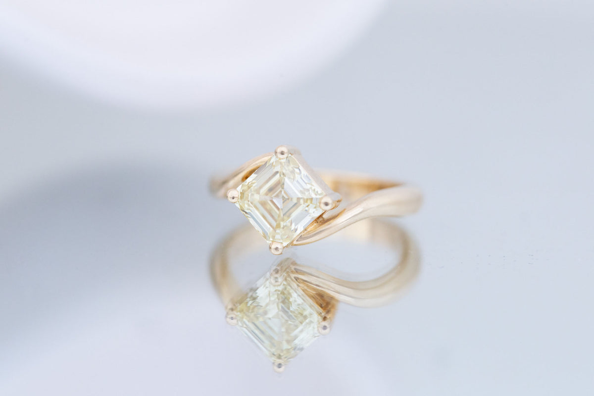 Marin Ring | Lab Yellow Diamond Asscher Bypass Engagement Ring 2.08 ct | 14k Recycled Gold | One of a Kind