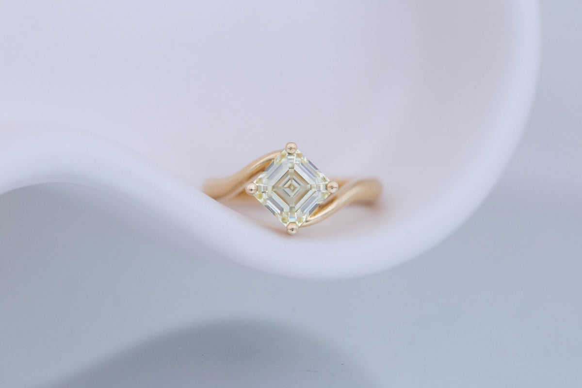 Marin Ring | Lab Yellow Diamond Asscher Bypass Engagement Ring 2.08 ct | 14k Recycled Gold | One of a Kind