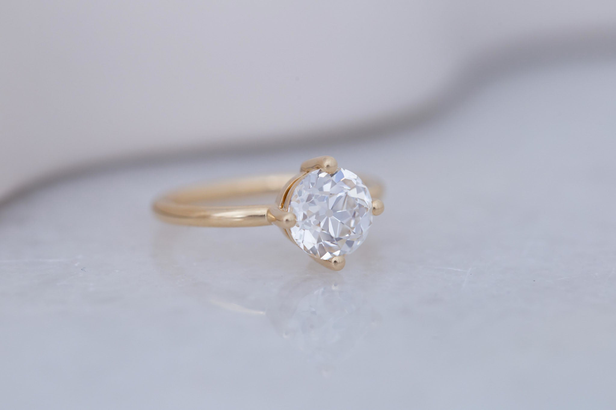 Leta Ring | Lab Antique Old European Cut Diamond Compass Set Solitaire Engagement Ring 2.09 ct | 14k Recycled Gold | One of a Kind