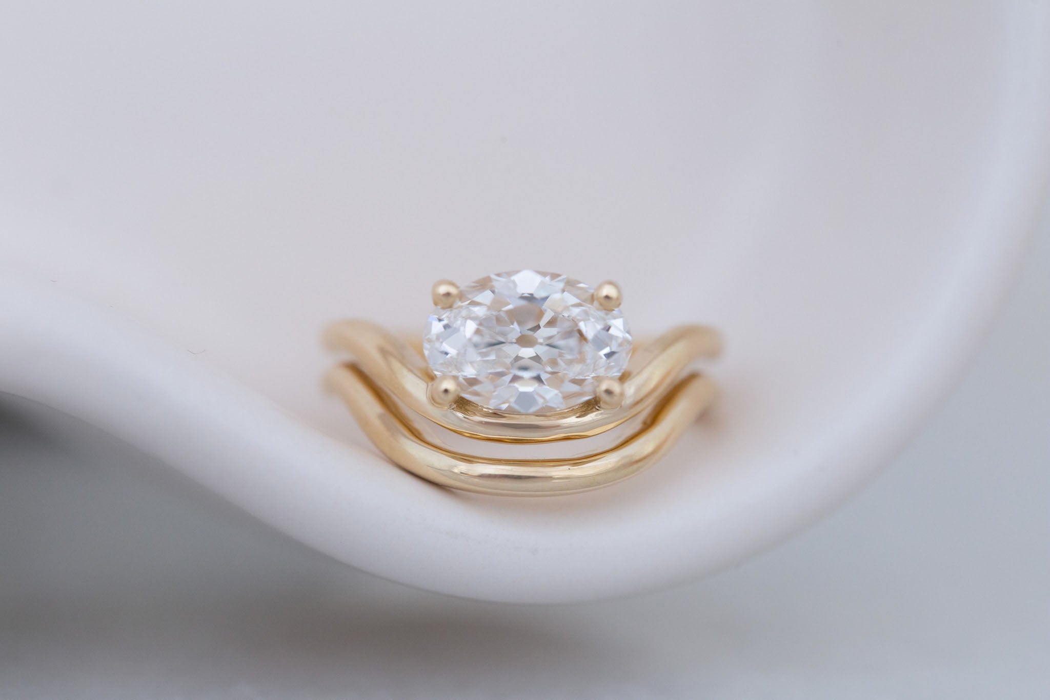 Hayes Ring | Lab Antique Oval Solitaire + Double Curved Band Engagement Ring 2.09 ct | 14k Recycled Gold | One of a Kind