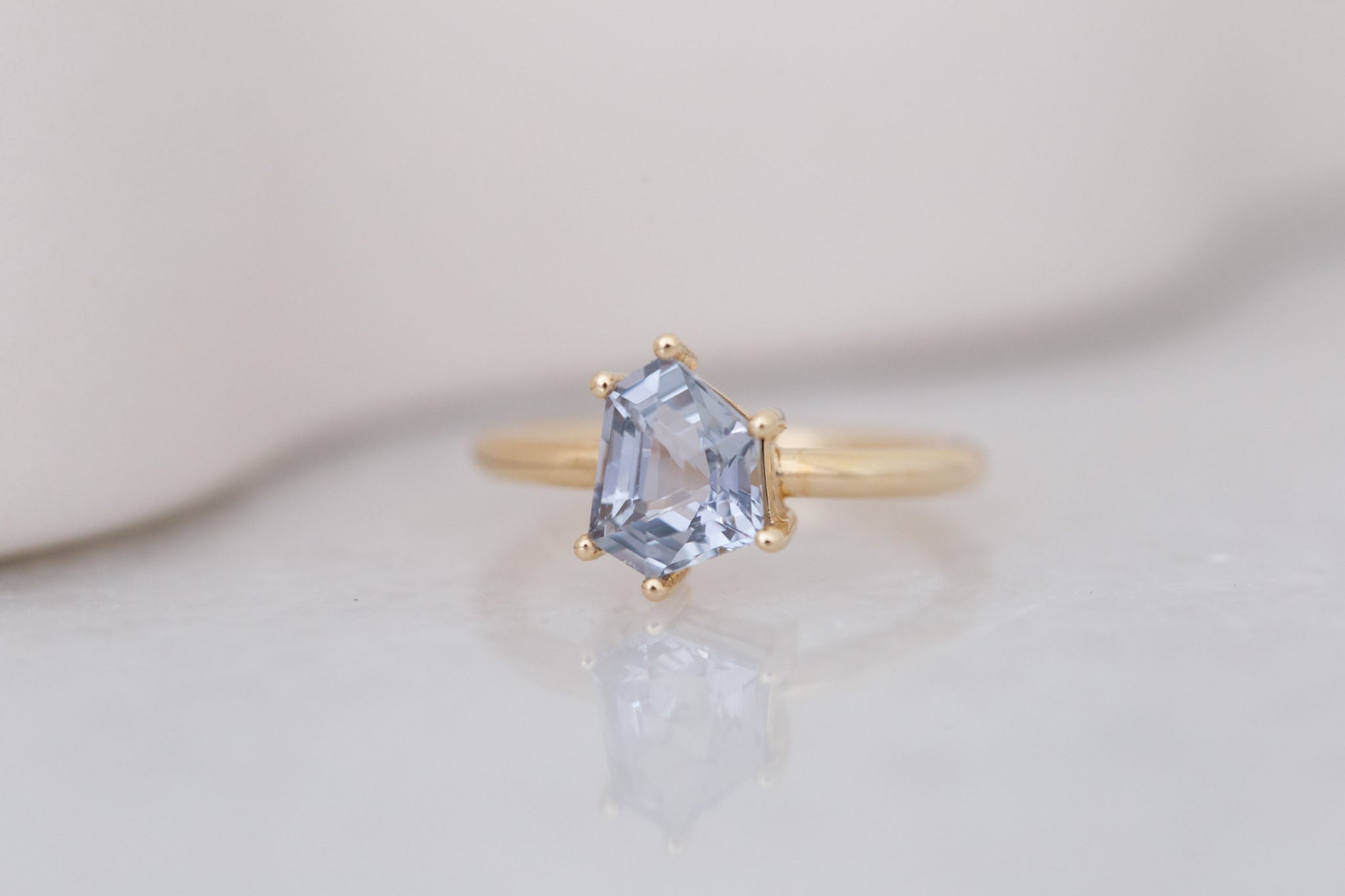 Briar Ring | Grey Geometric Cut Solitaire Engagement Ring 2.09 ct | 14k Recycled Gold | One of a Kind