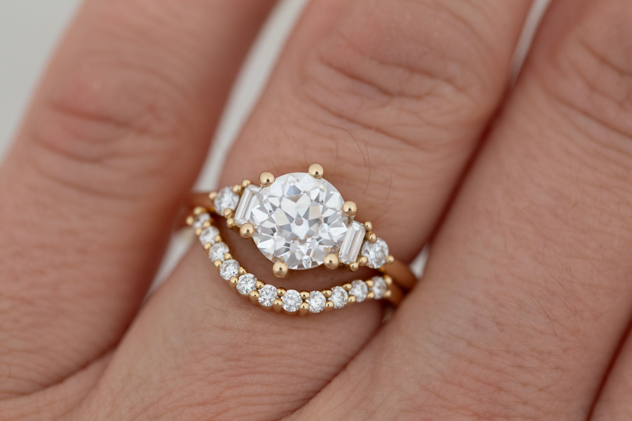 Alsea Ring | Lab Antique Round Cut Diamond + Baguette and Round Lab Diamond Accents Engagement Ring 2.09 ct | 14k Recycled Gold | One of a Kind