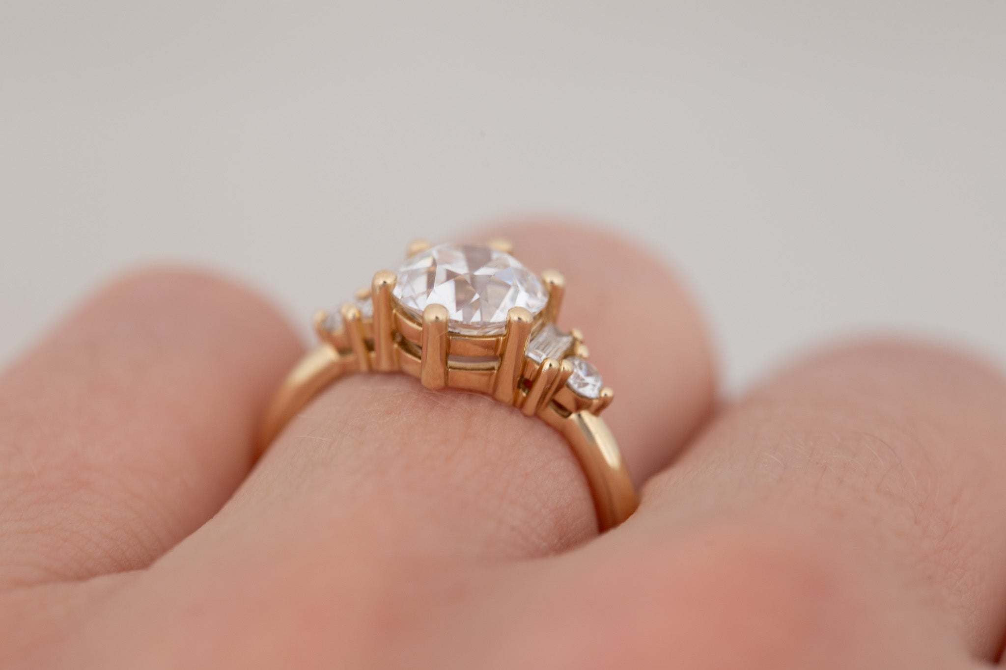 Alsea Ring | Lab Antique Round Cut Diamond + Baguette and Round Lab Diamond Accents Engagement Ring 2.09 ct | 14k Recycled Gold | One of a Kind