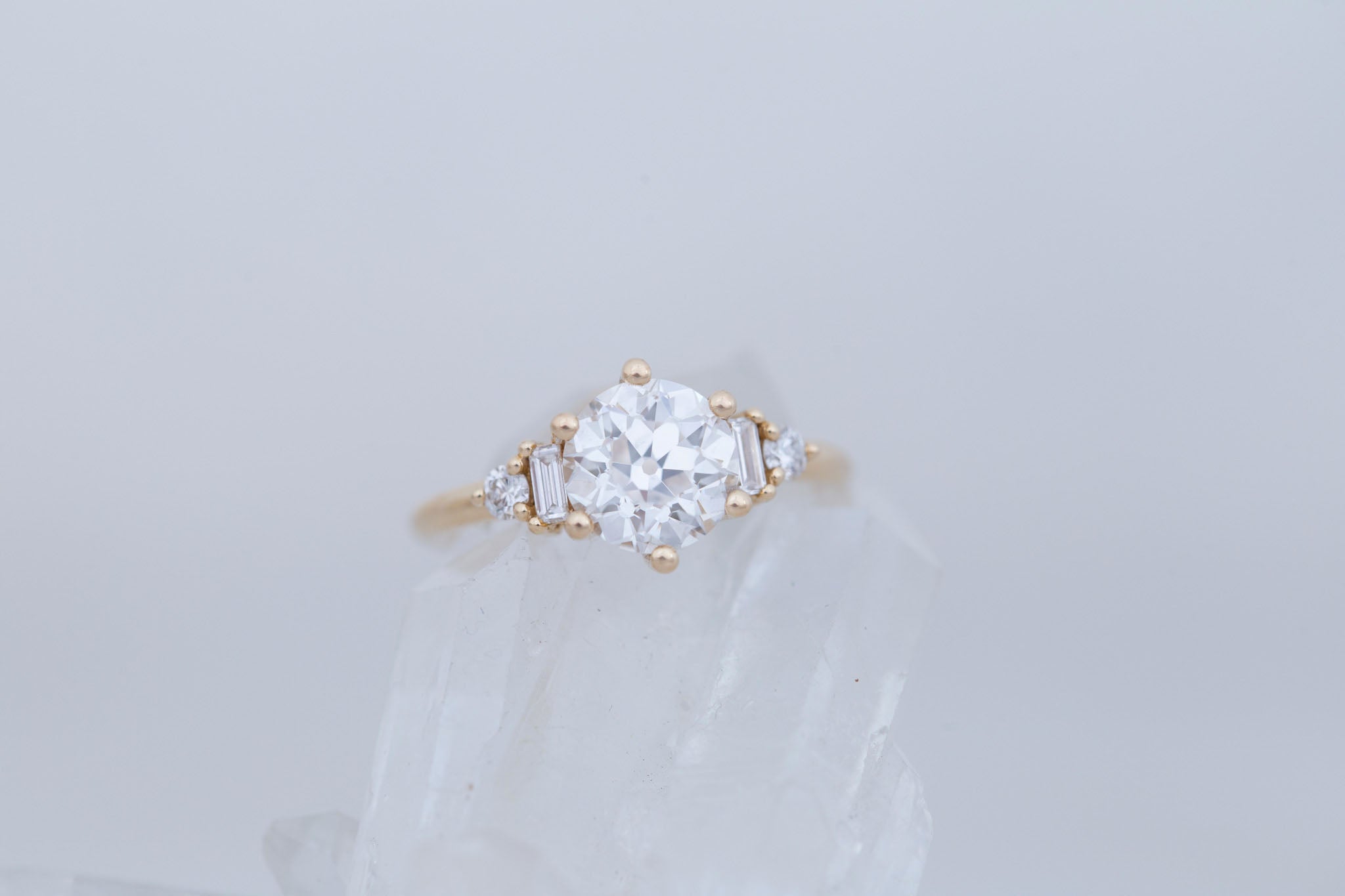 Alsea Ring | Lab Antique Round Cut Diamond + Baguette and Round Lab Diamond Accents Engagement Ring 2.09 ct | 14k Recycled Gold | One of a Kind