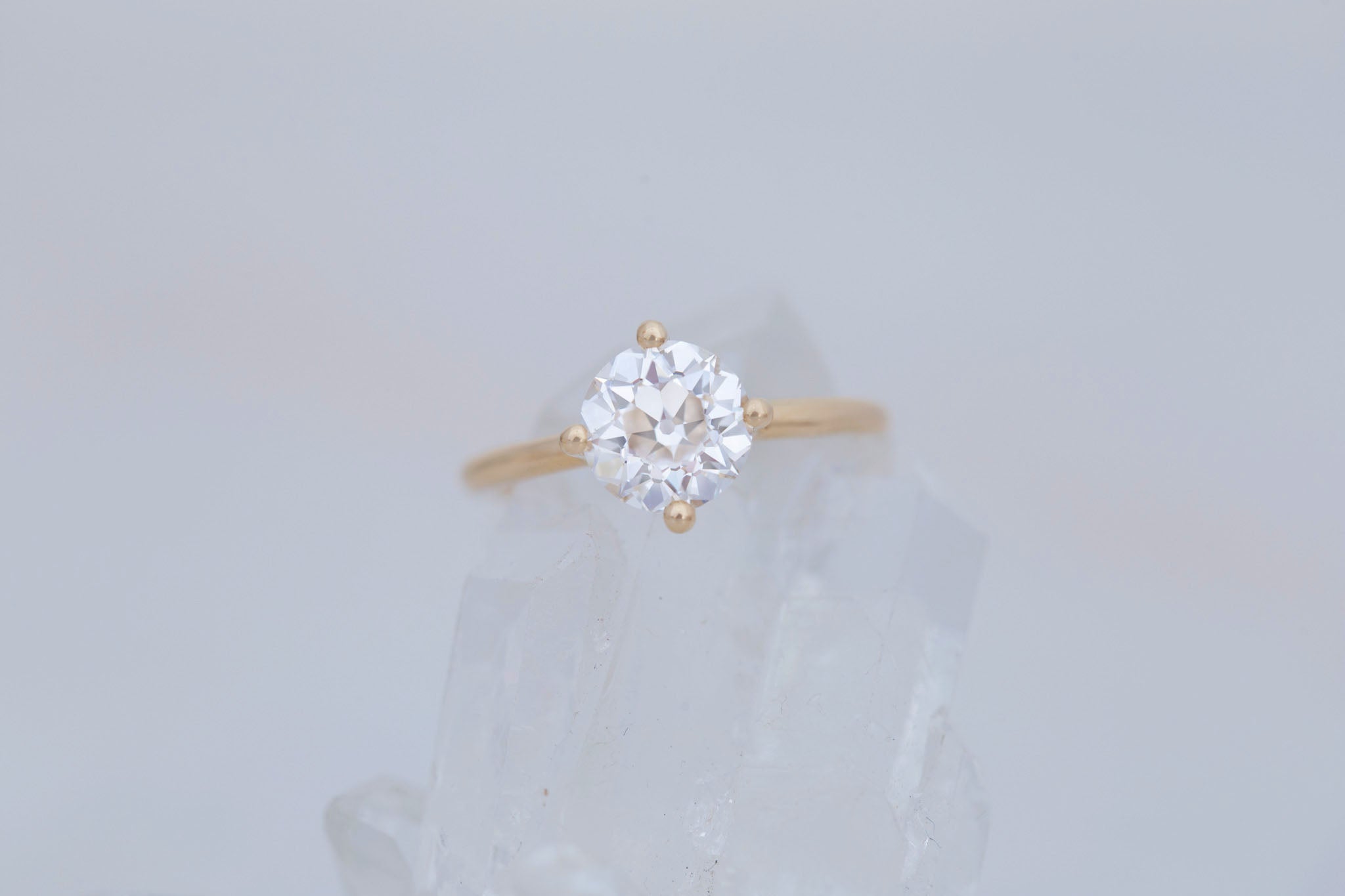 Leta Ring | Lab Antique Old European Cut Diamond Compass Set Solitaire Engagement Ring 2.09 ct | 14k Recycled Gold | One of a Kind