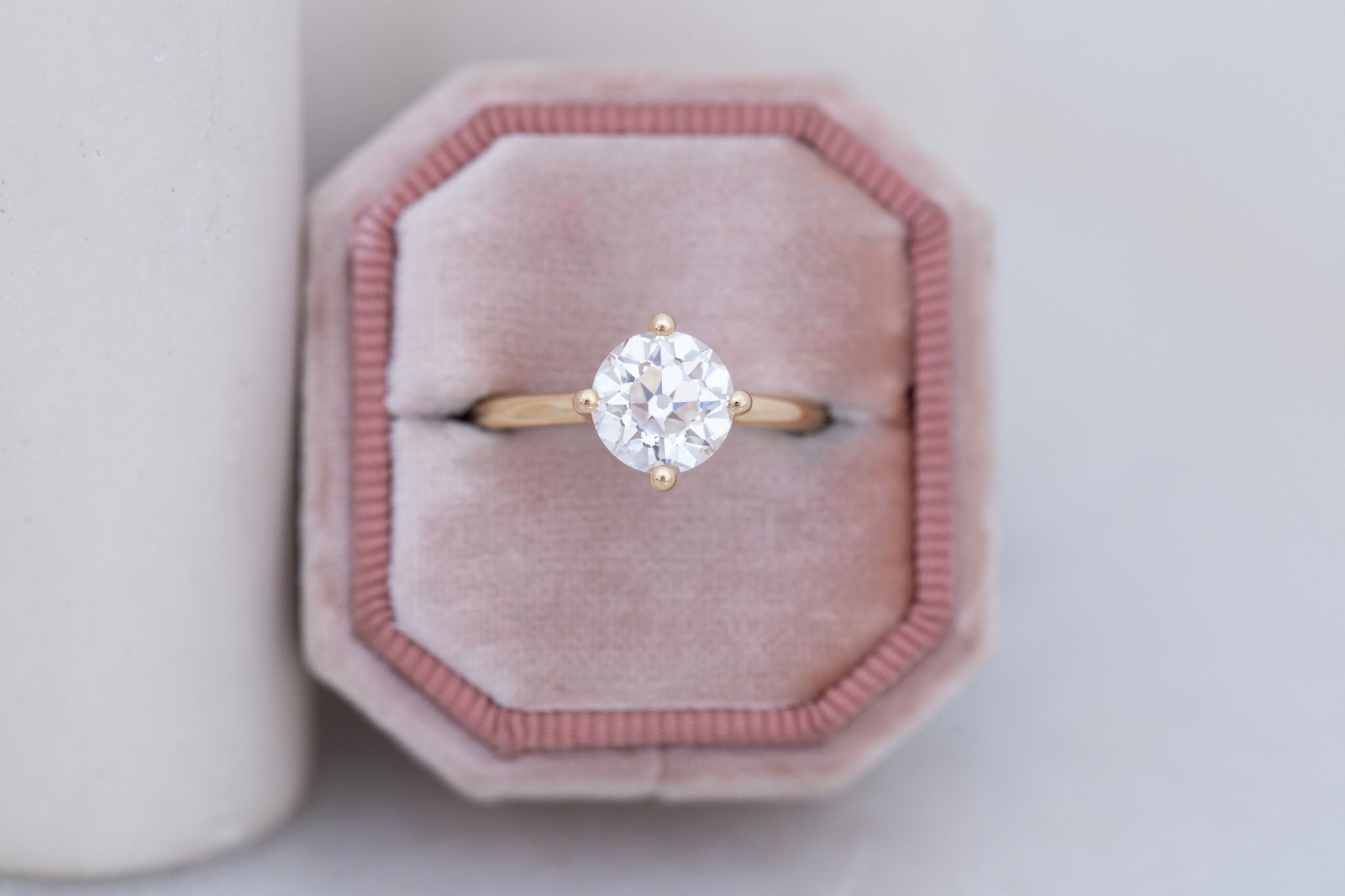 Leta Ring | Lab Antique Old European Cut Diamond Compass Set Solitaire Engagement Ring 2.09 ct | 14k Recycled Gold | One of a Kind