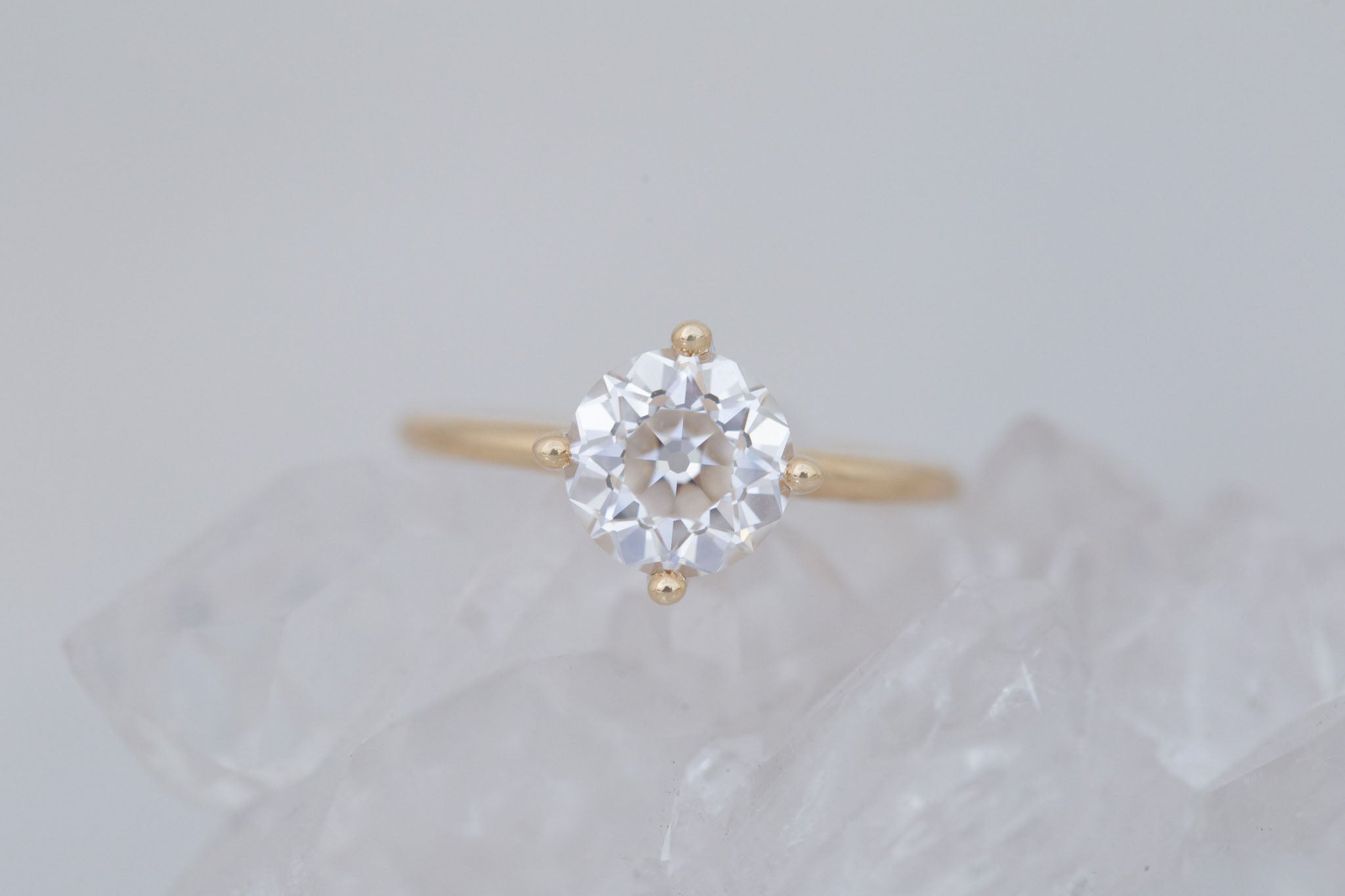Leta Ring | Lab Antique Old European Cut Diamond Compass Set Solitaire Engagement Ring 2.09 ct | 14k Recycled Gold | One of a Kind