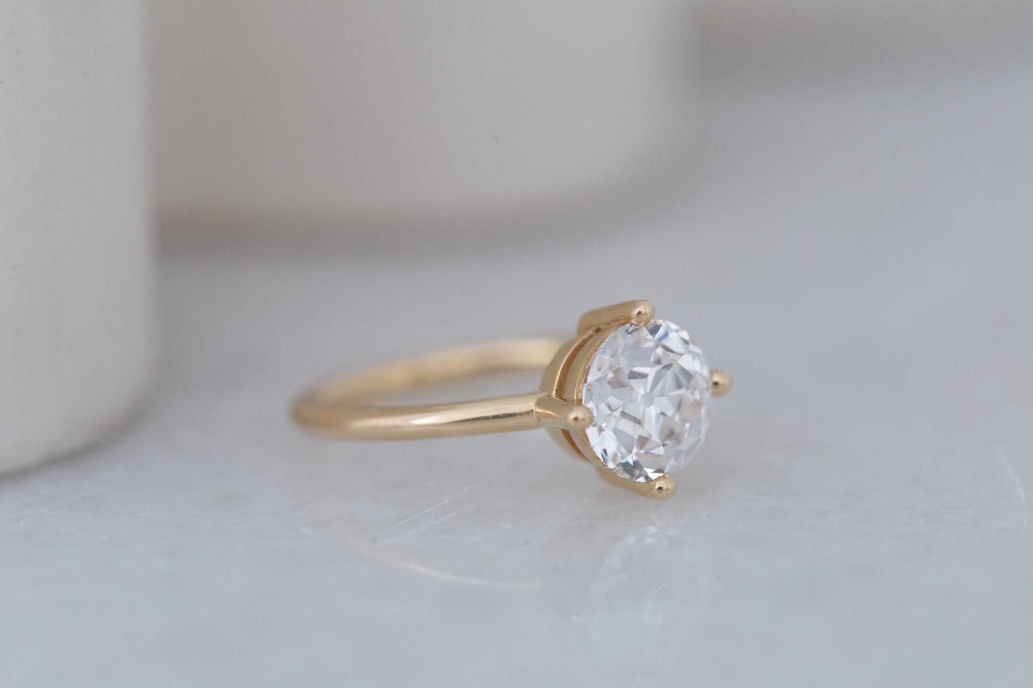 Leta Ring | Lab Antique Old European Cut Diamond Compass Set Solitaire Engagement Ring 2.09 ct | 14k Recycled Gold | One of a Kind