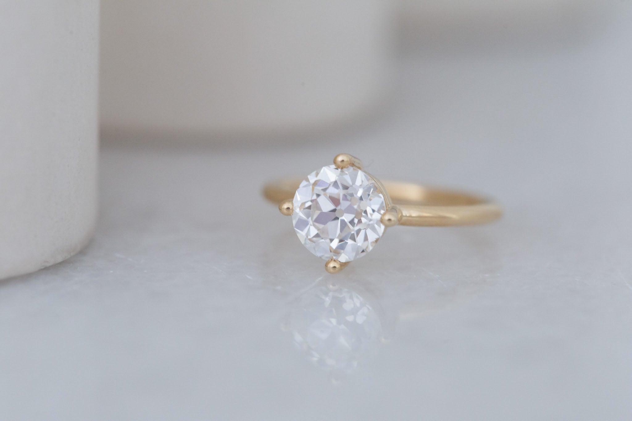 Leta Ring | Lab Antique Old European Cut Diamond Compass Set Solitaire Engagement Ring 2.09 ct | 14k Recycled Gold | One of a Kind