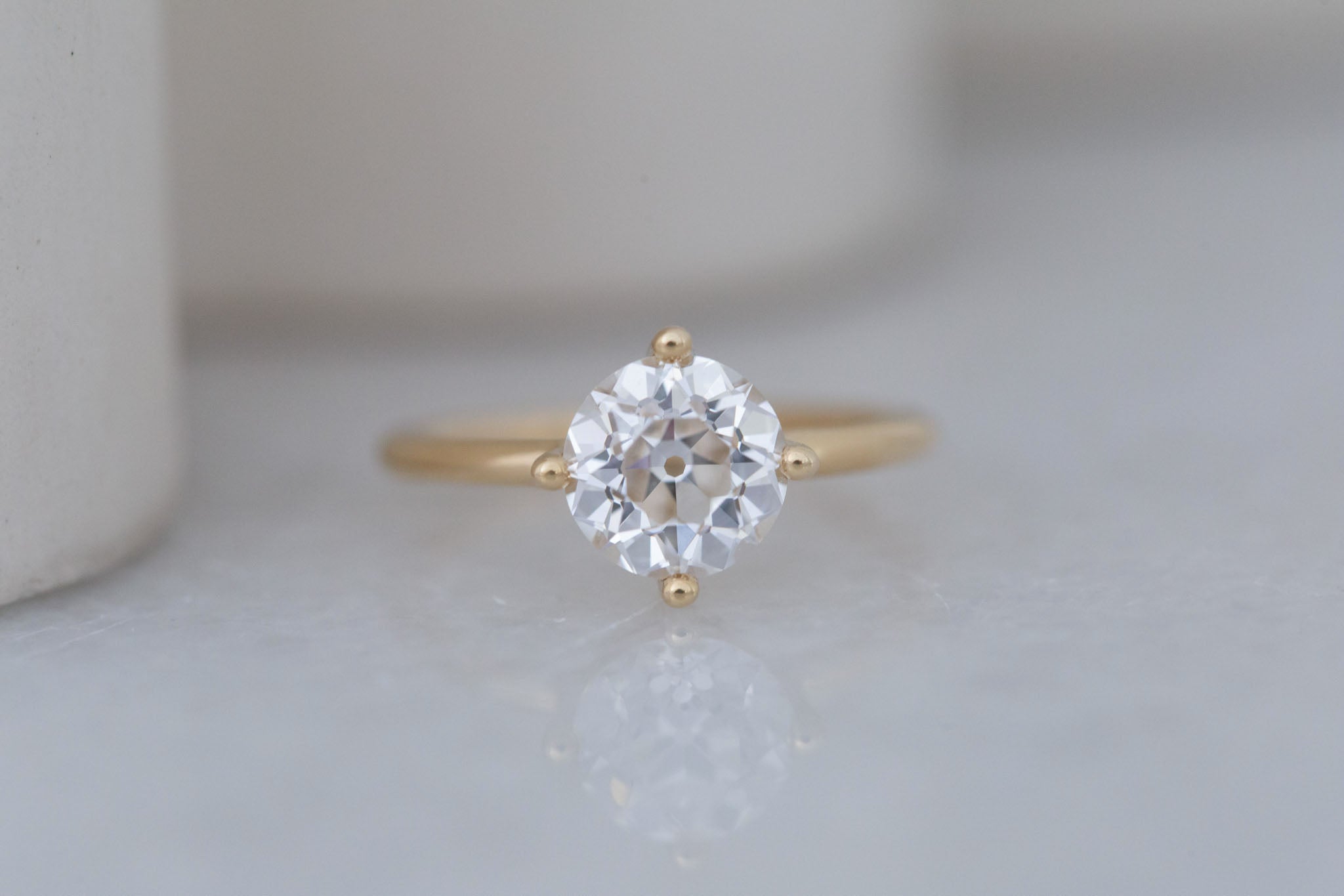 Leta Ring | Lab Antique Old European Cut Diamond Compass Set Solitaire Engagement Ring 2.09 ct | 14k Recycled Gold | One of a Kind