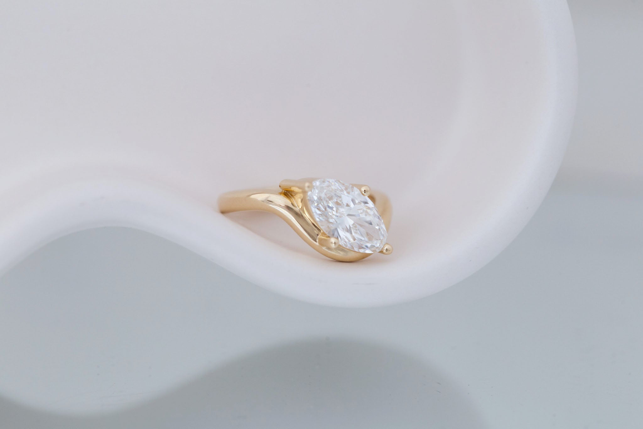Townes Ring | Lab Moval Cut Diamond Solitaire Curved Band Engagement Ring + Wedding Band Set 2.09 ct | 14k Recycled Gold | One of a Kind