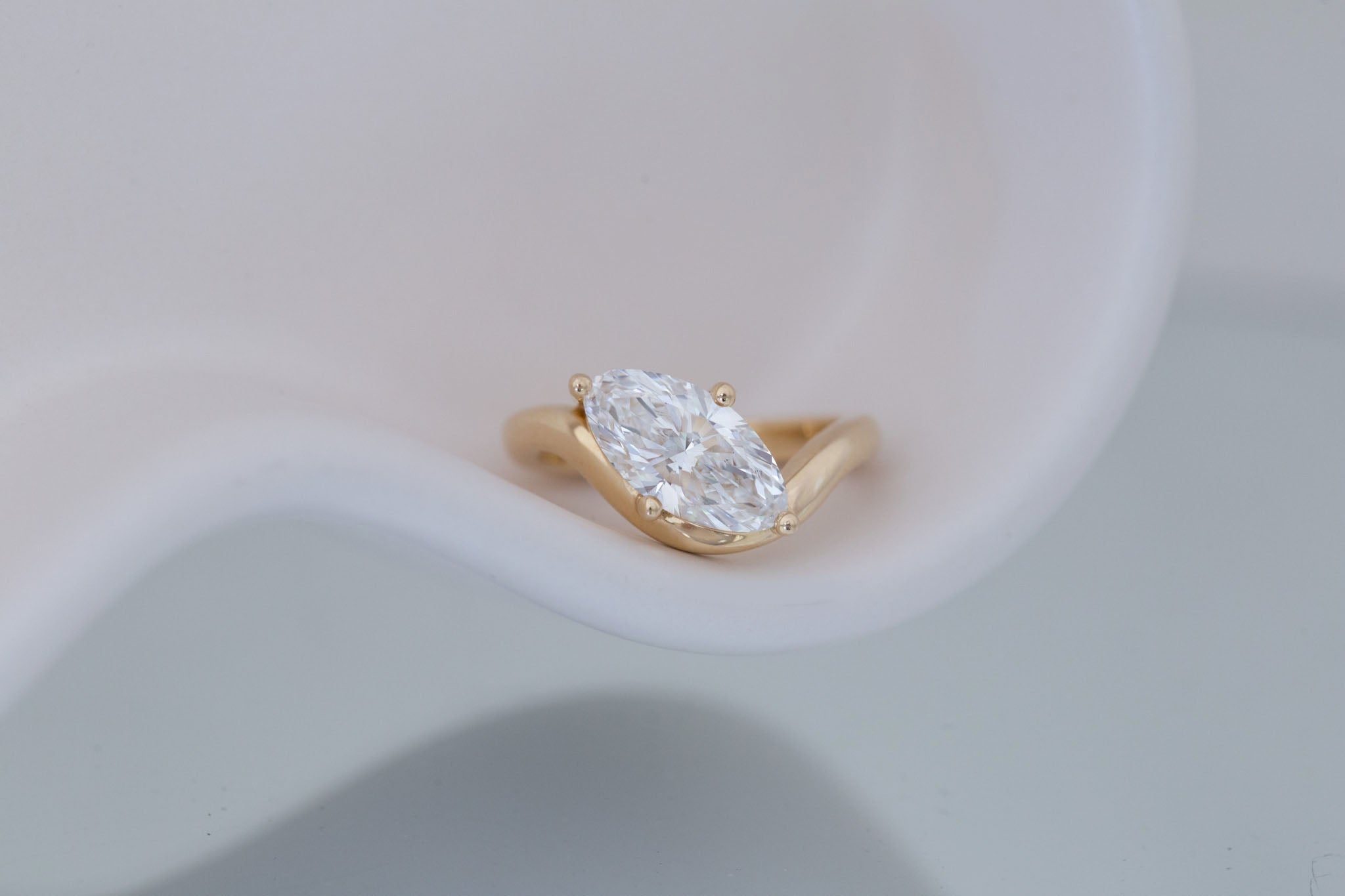 Townes Ring | Lab Moval Cut Diamond Solitaire Curved Band Engagement Ring + Wedding Band Set 2.09 ct | 14k Recycled Gold | One of a Kind