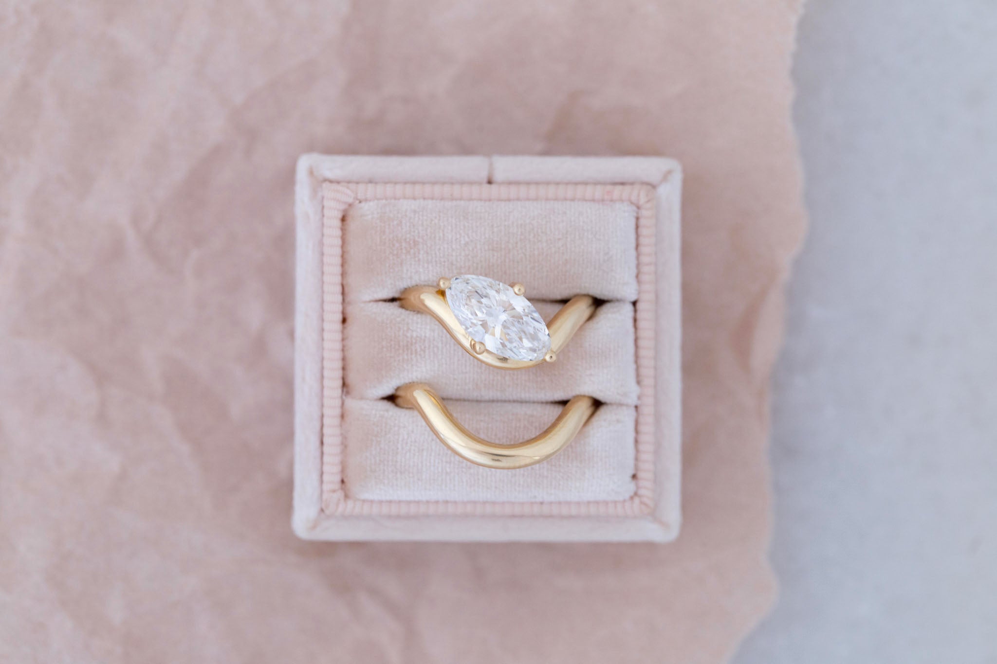 Townes Ring | Lab Moval Cut Diamond Solitaire Curved Band Engagement Ring + Wedding Band Set 2.09 ct | 14k Recycled Gold | One of a Kind