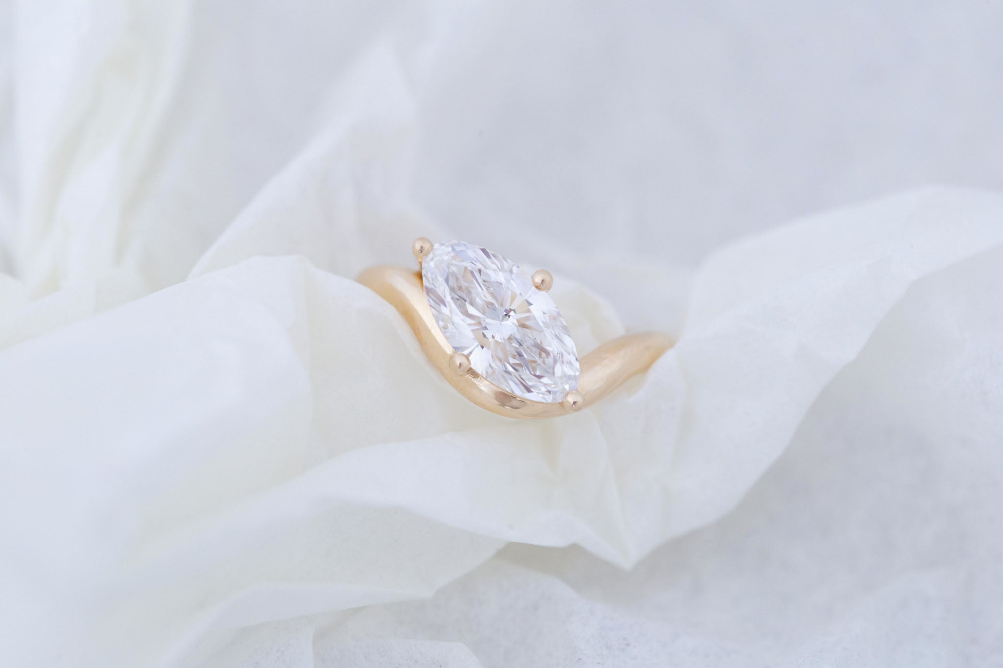 Townes Ring | Lab Moval Cut Diamond Solitaire Curved Band Engagement Ring + Wedding Band Set 2.09 ct | 14k Recycled Gold | One of a Kind