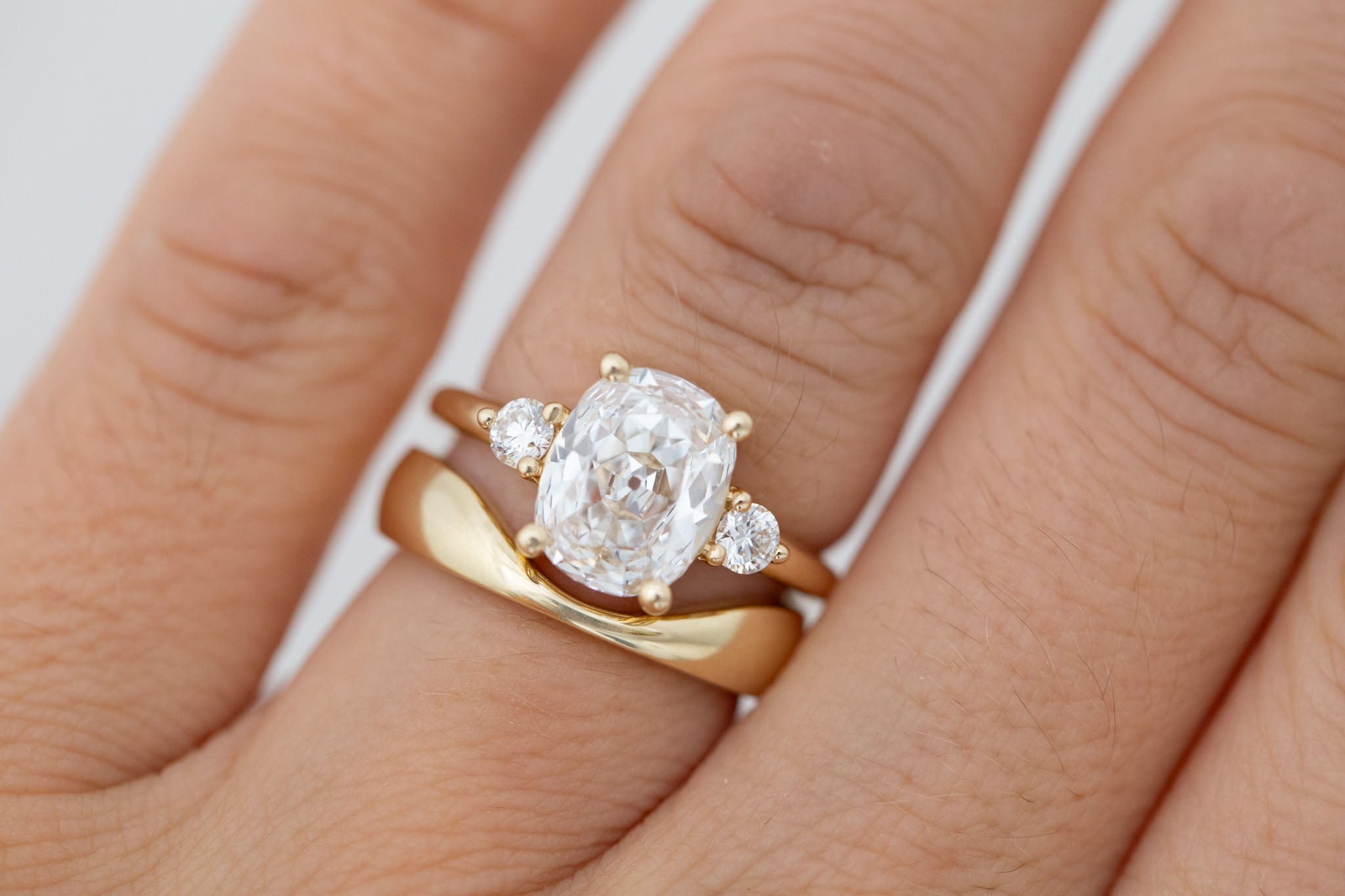 Maeve Ring | Lab Antique Cushion Cut Diamond + Round Lab Diamond Accent Engagement Ring 2.11 ct | 14k Recycled Gold | One of a Kind