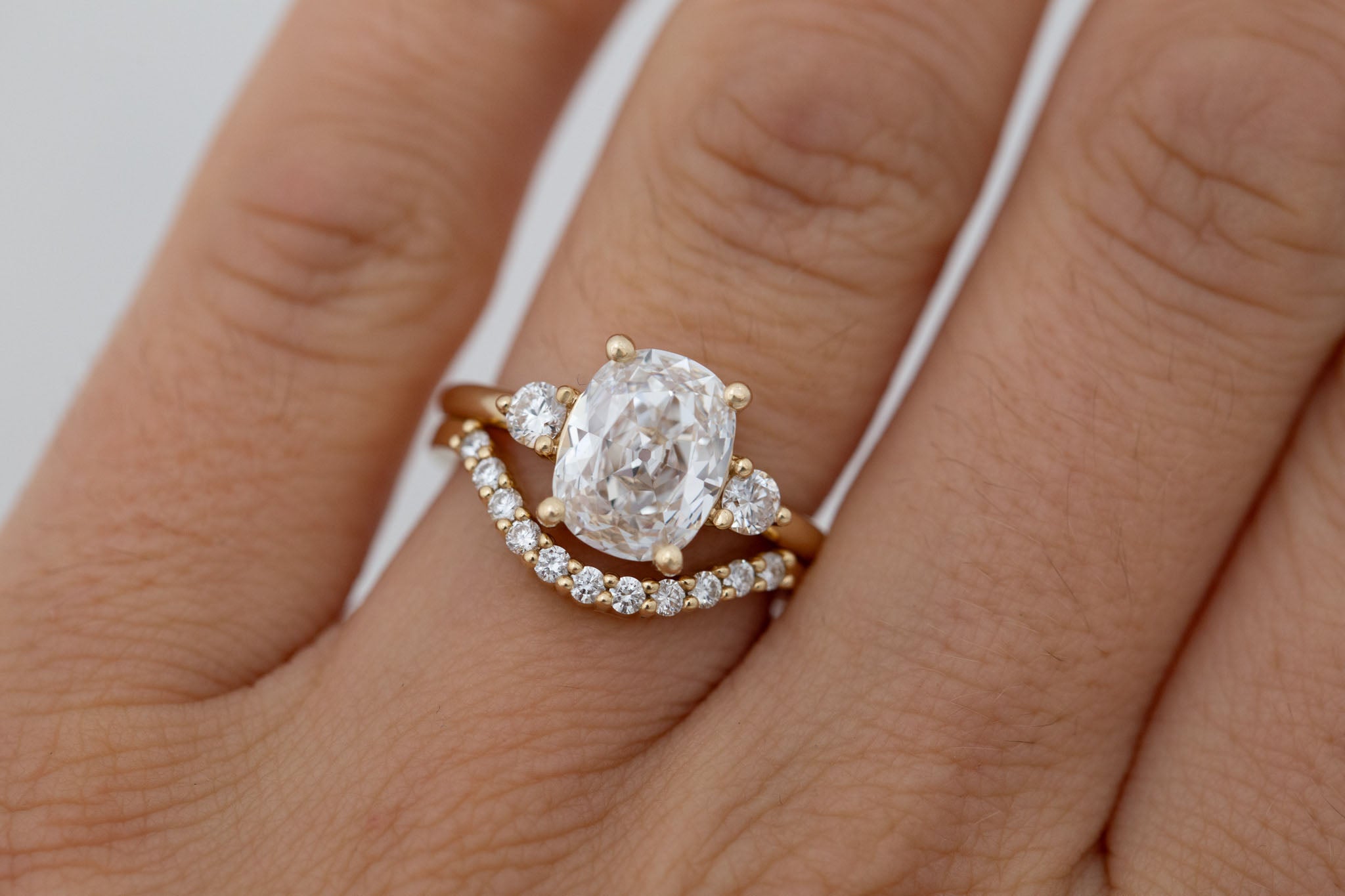 Maeve Ring | Lab Antique Cushion Cut Diamond + Round Lab Diamond Accent Engagement Ring 2.11 ct | 14k Recycled Gold | One of a Kind