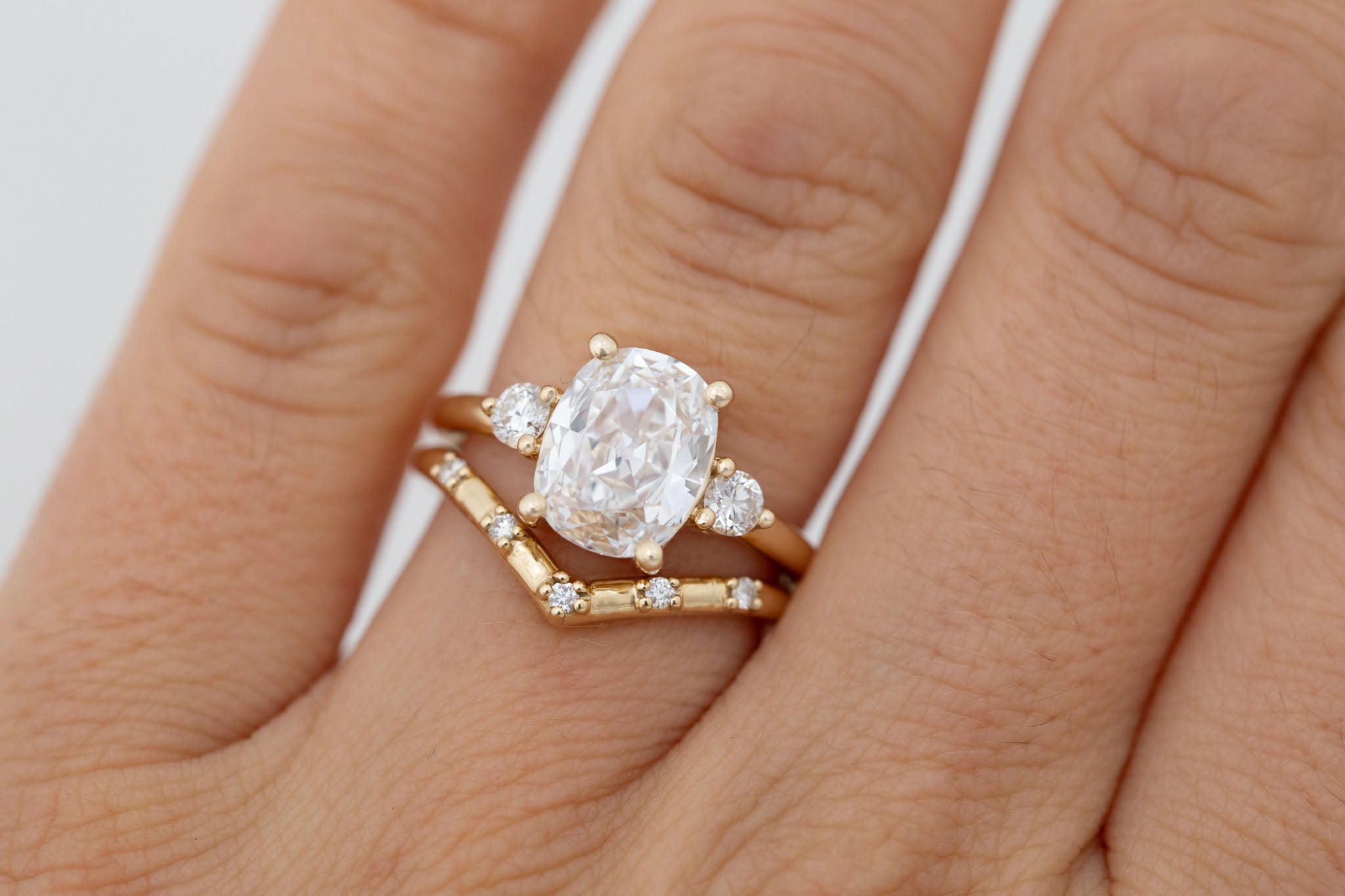 Maeve Ring | Lab Antique Cushion Cut Diamond + Round Lab Diamond Accent Engagement Ring 2.11 ct | 14k Recycled Gold | One of a Kind