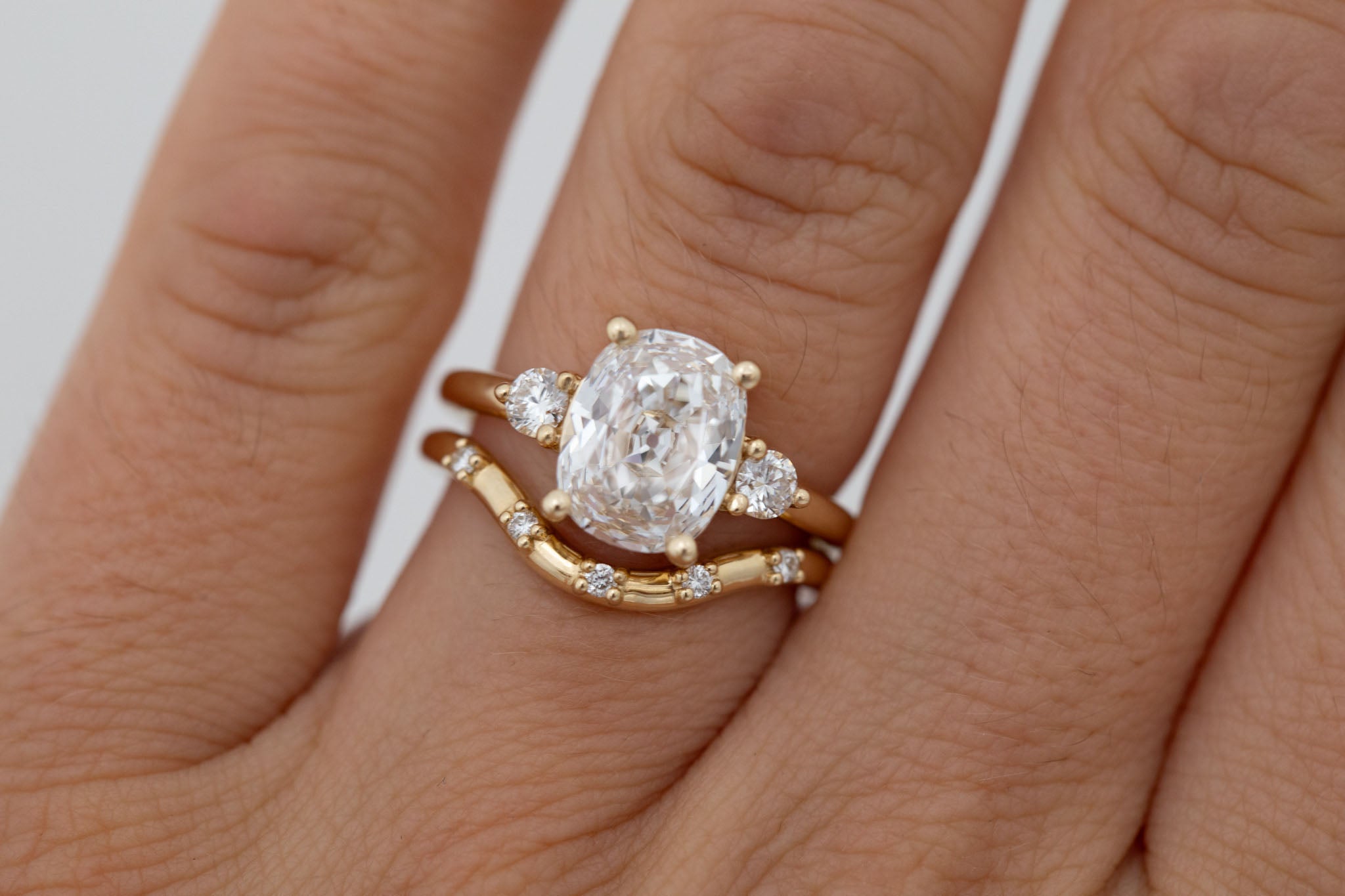 Maeve Ring | Lab Antique Cushion Cut Diamond + Round Lab Diamond Accent Engagement Ring 2.11 ct | 14k Recycled Gold | One of a Kind