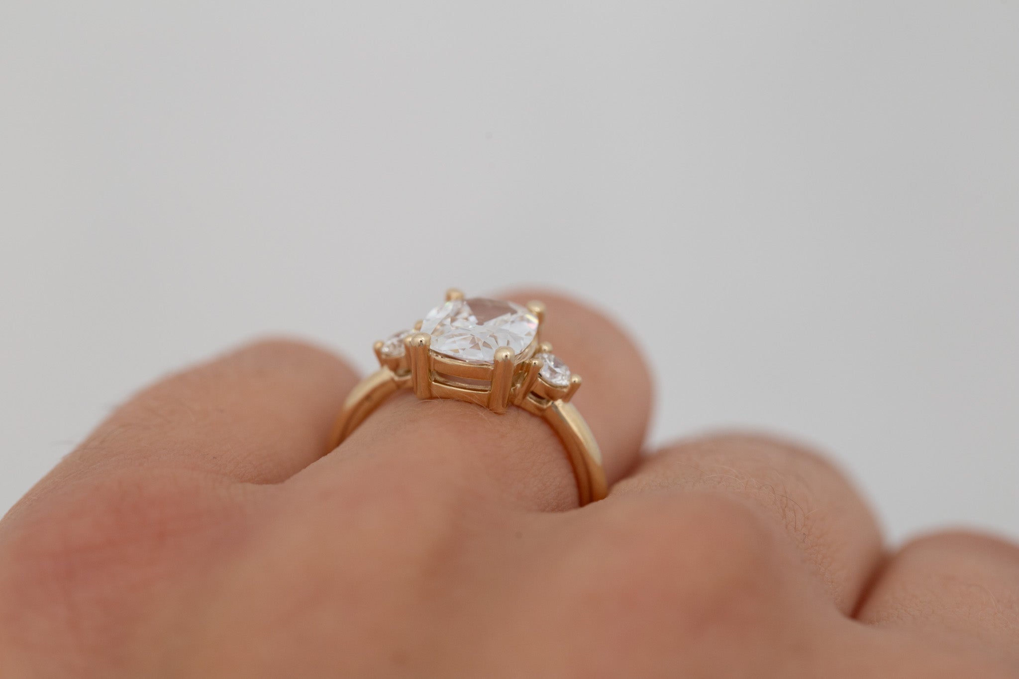 Maeve Ring | Lab Antique Cushion Cut Diamond + Round Lab Diamond Accent Engagement Ring 2.11 ct | 14k Recycled Gold | One of a Kind