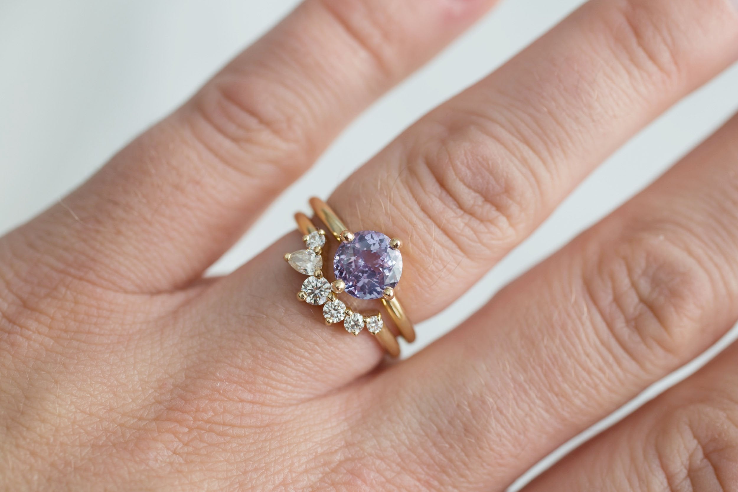 Leta Ring | Violet Round Sapphire Compass Set Solitaire Engagement Ring 2.11 ct | 14k Recycled Gold | One of a Kind
