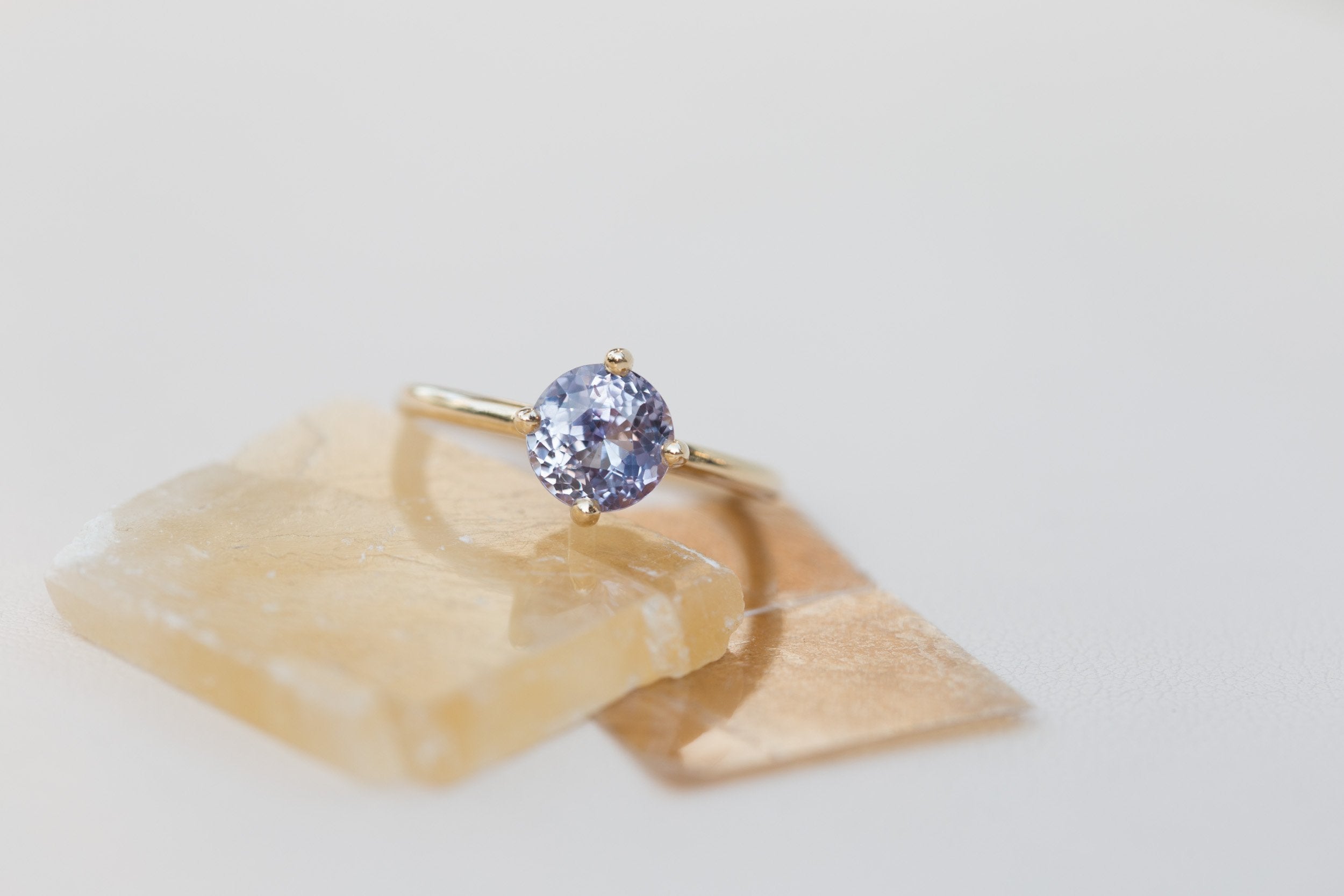 Leta Ring | Violet Round Sapphire Compass Set Solitaire Engagement Ring 2.11 ct | 14k Recycled Gold | One of a Kind