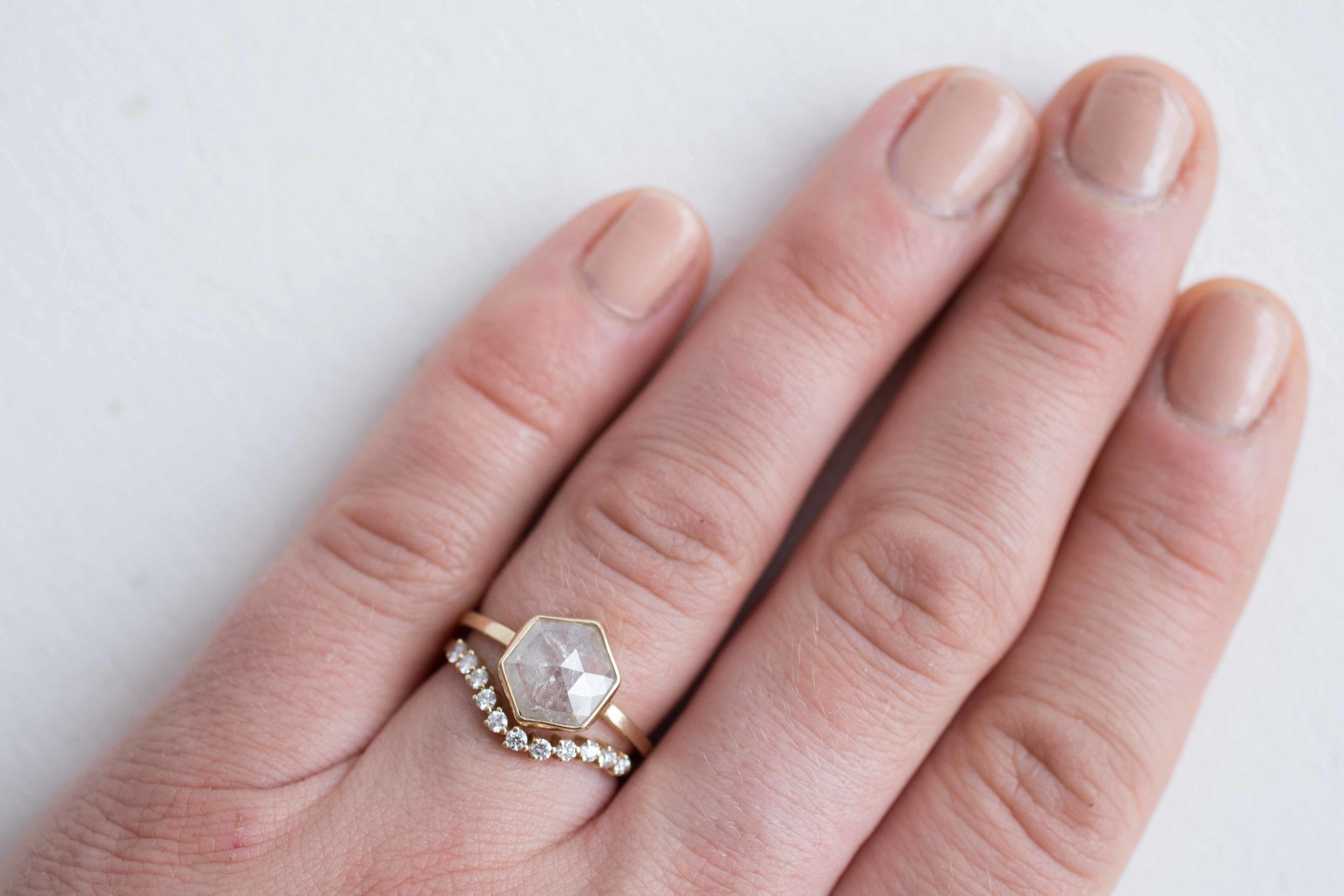 2.11 ctw Silvery White Hexagon Diamond Solitaire Ring | Geometric Engagement Ring | 14k Recycled Gold | One of a Kind