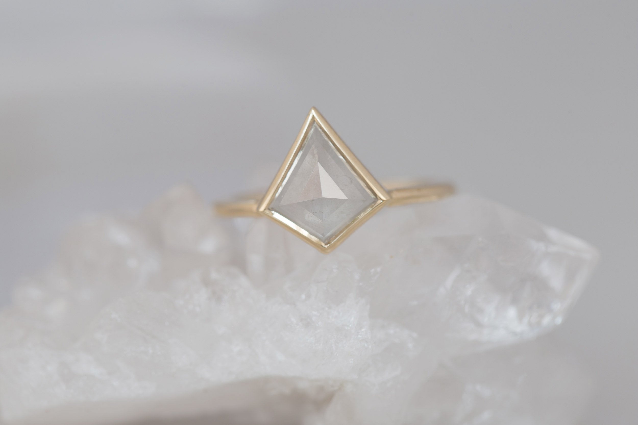 Avens Ring | Icy Diamond Kite Solitaire Engagement Ring 2.12 ct | 14k Recycled Gold | One of a Kind