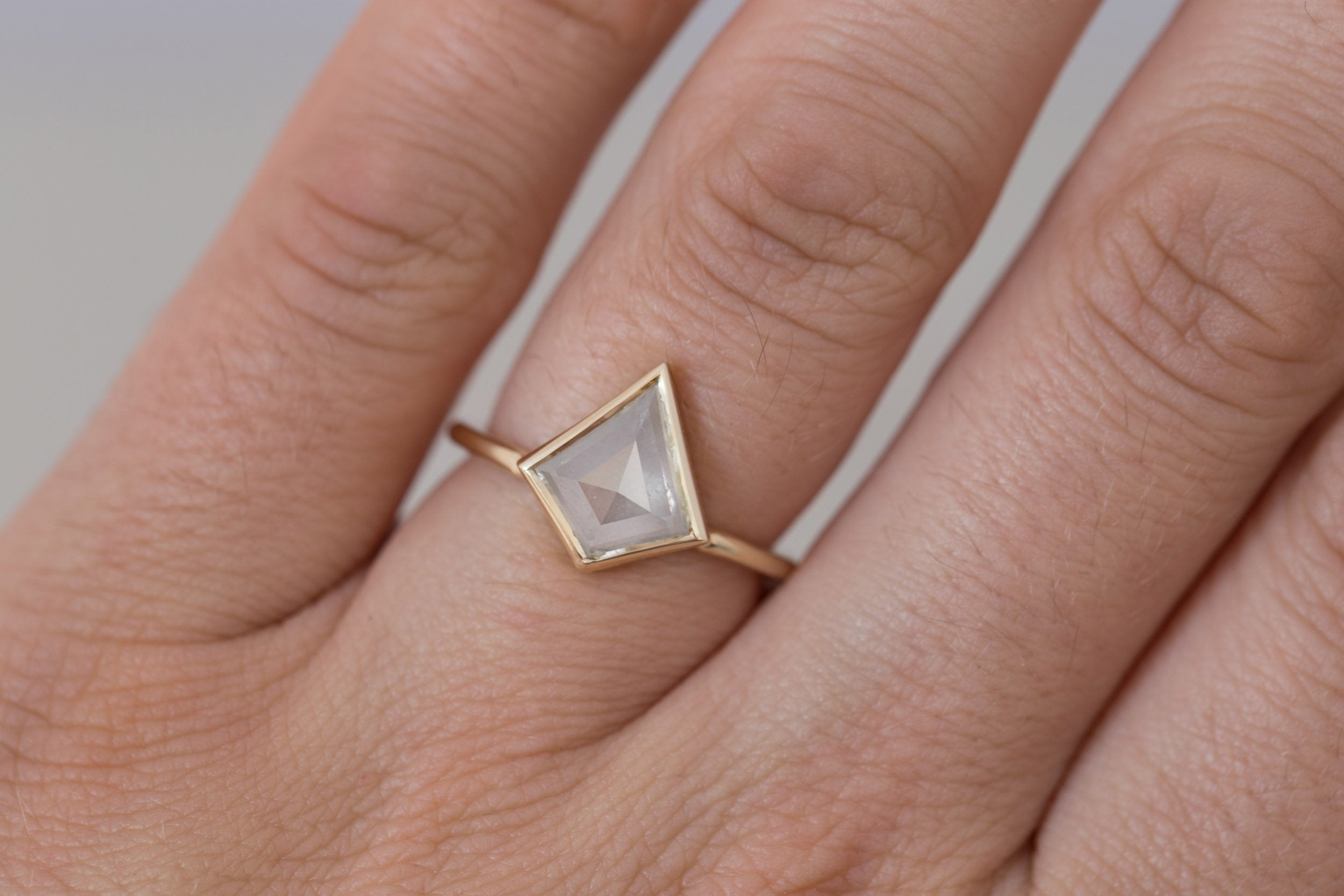 Avens Ring | Icy Diamond Kite Solitaire Engagement Ring 2.12 ct | 14k Recycled Gold | One of a Kind