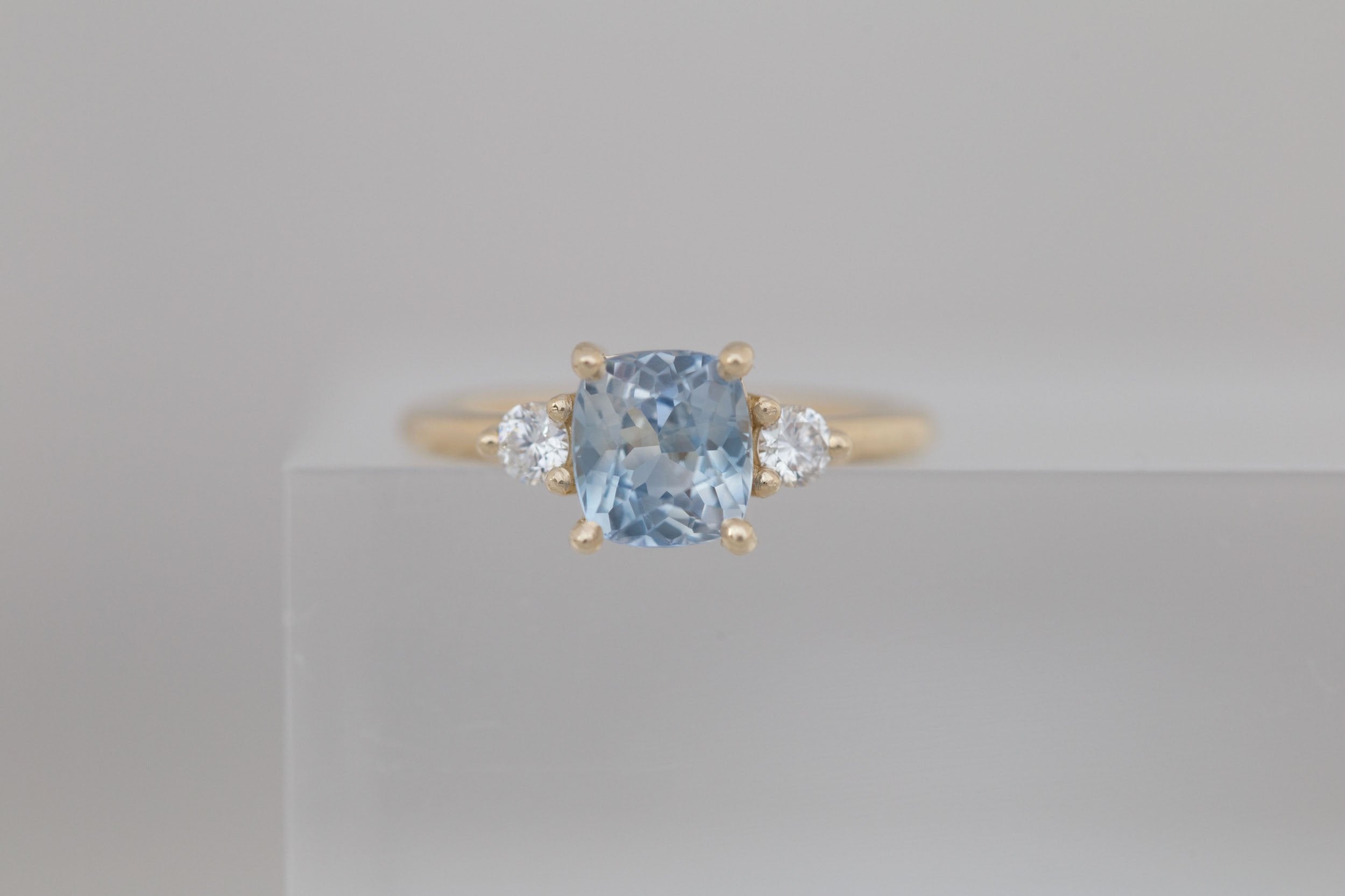 Maeve Ring | Bicolor Cushion Sapphire + Round Diamond Accent Engagement Ring 2.21 ct | 14k Recycled Gold | One of a Kind