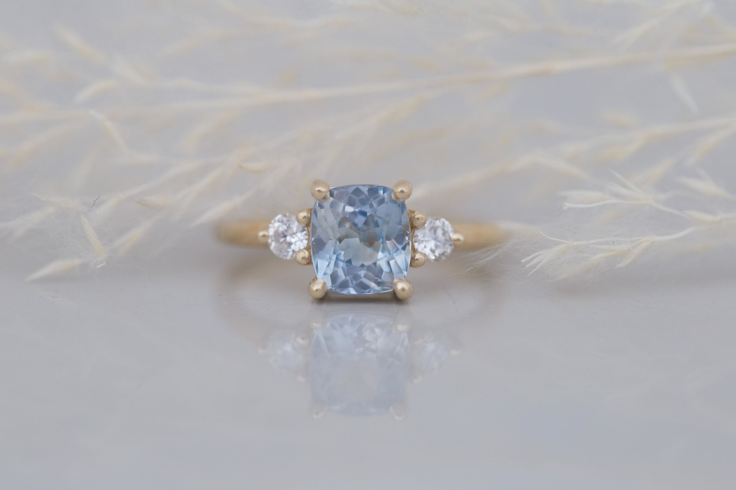Maeve Ring | Bicolor Cushion Sapphire + Round Diamond Accent Engagement Ring 2.21 ct | 14k Recycled Gold | One of a Kind