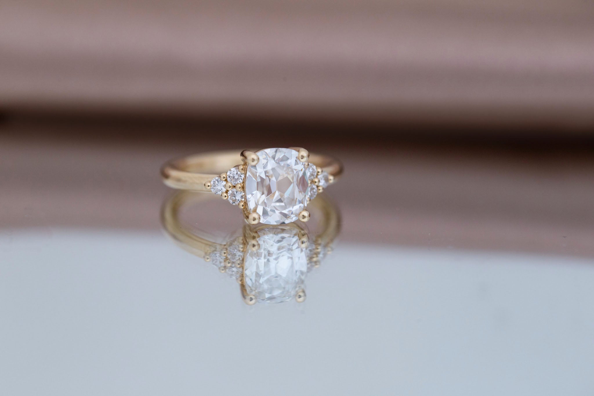 Verona Ring | Lab Antique Cushion Cut Diamond + Round Diamond Accents Engagement Ring 2.12 ct | 14k Recycled Gold | One of a Kind