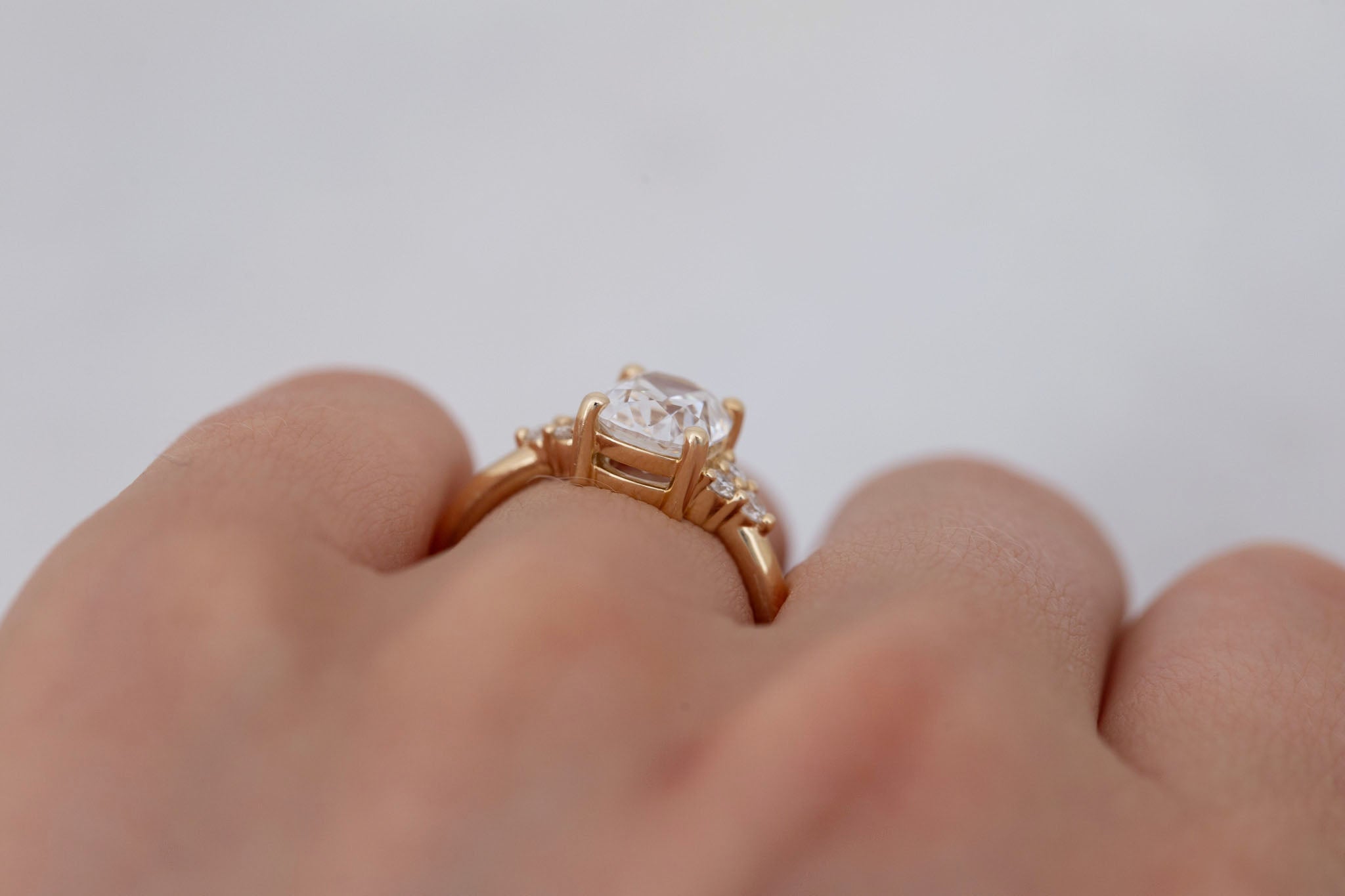 Verona Ring | Lab Antique Cushion Cut Diamond + Round Diamond Accents Engagement Ring 2.12 ct | 14k Recycled Gold | One of a Kind