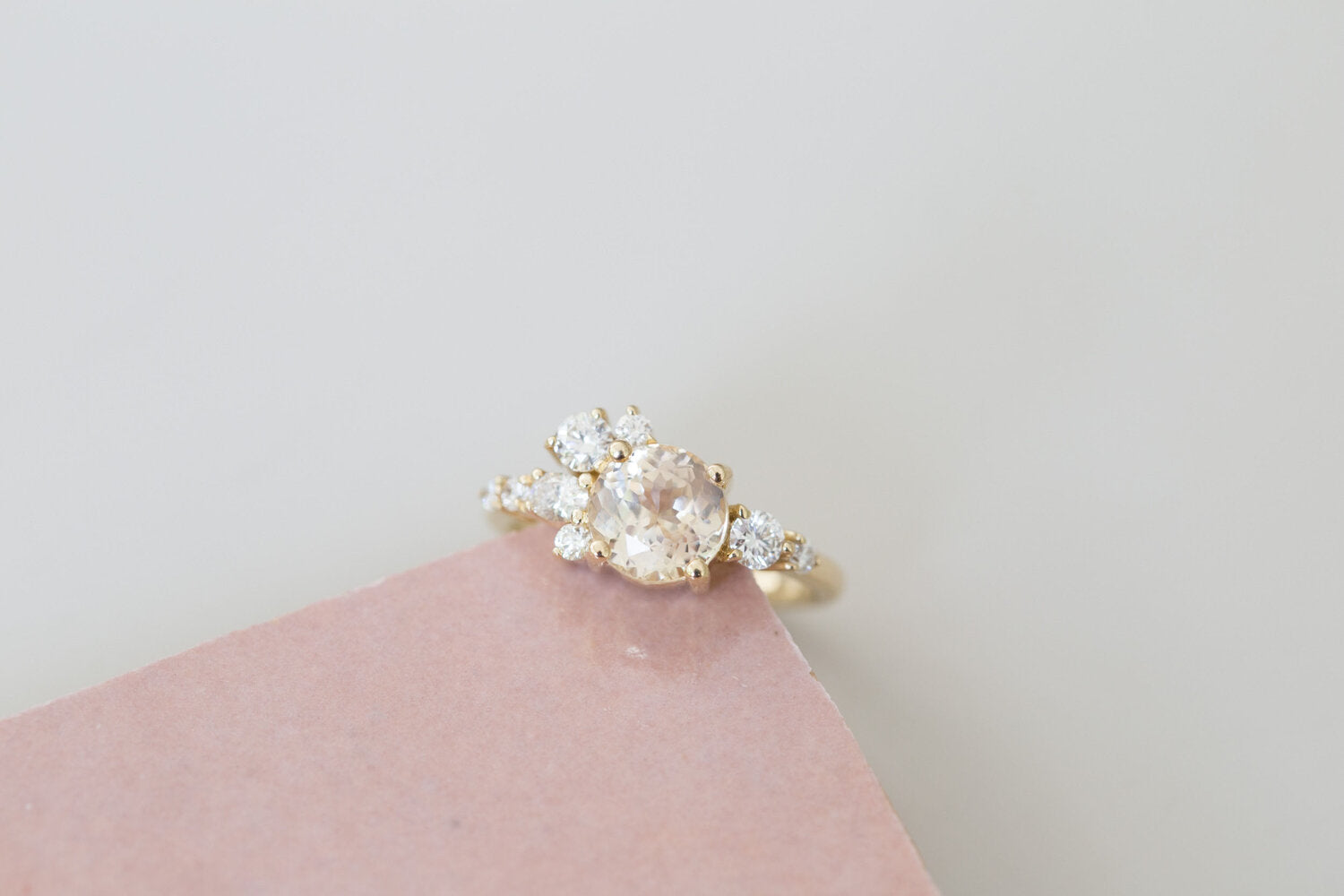 Ilia Ring | Apricot Round Sapphire + Diamond Cluster Engagement Ring | 14k Recycled Gold | One of a Kind