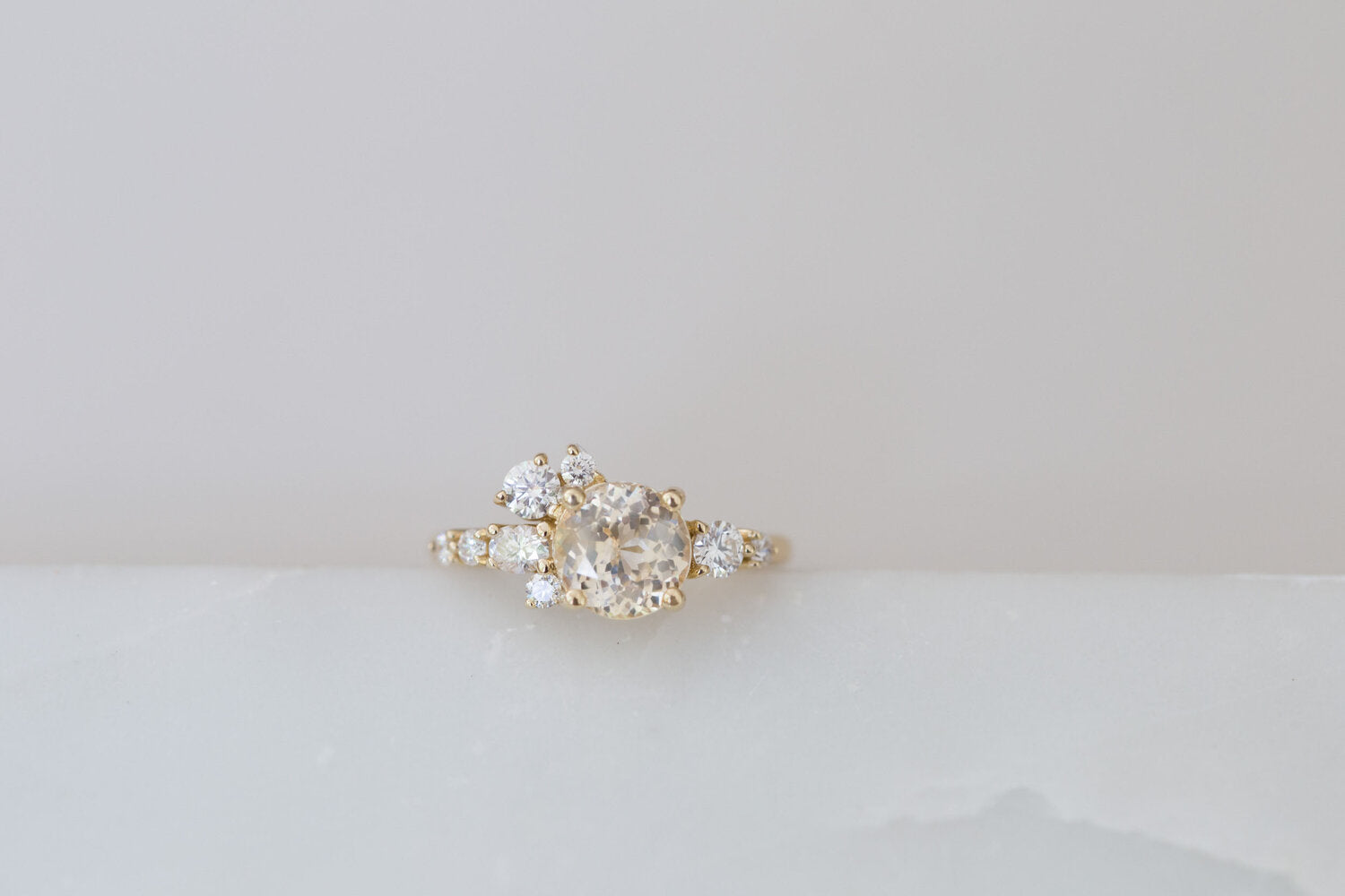 Ilia Ring | Apricot Round Sapphire + Diamond Cluster Engagement Ring | 14k Recycled Gold | One of a Kind