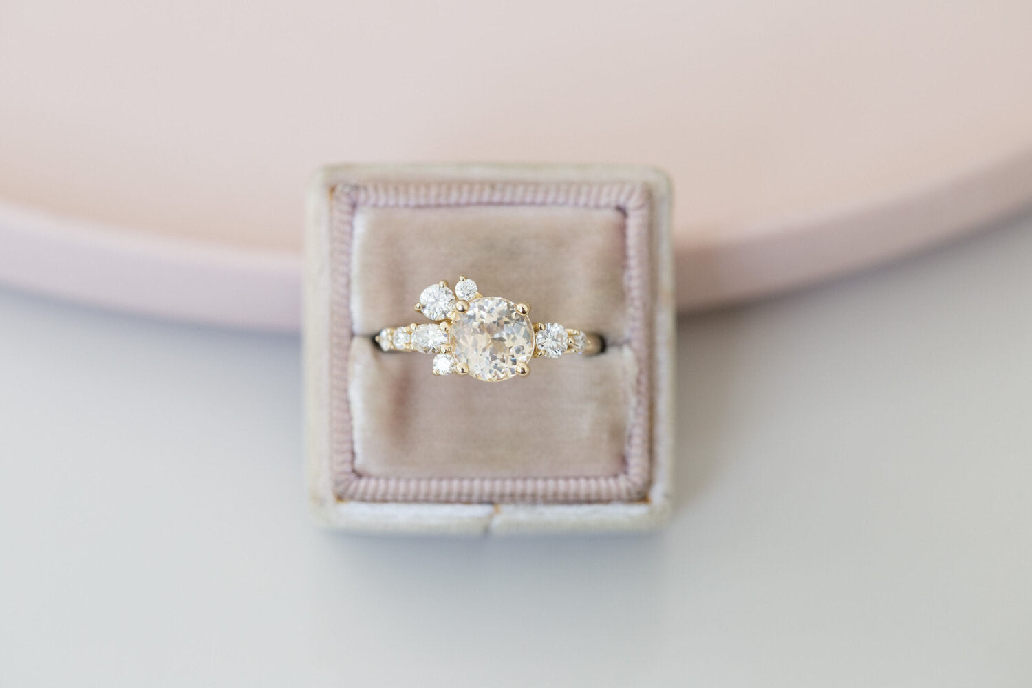 Ilia Ring | Apricot Round Sapphire + Diamond Cluster Engagement Ring | 14k Recycled Gold | One of a Kind