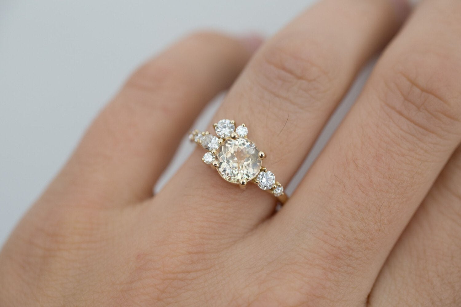 Ilia Ring | Apricot Round Sapphire + Diamond Cluster Engagement Ring | 14k Recycled Gold | One of a Kind