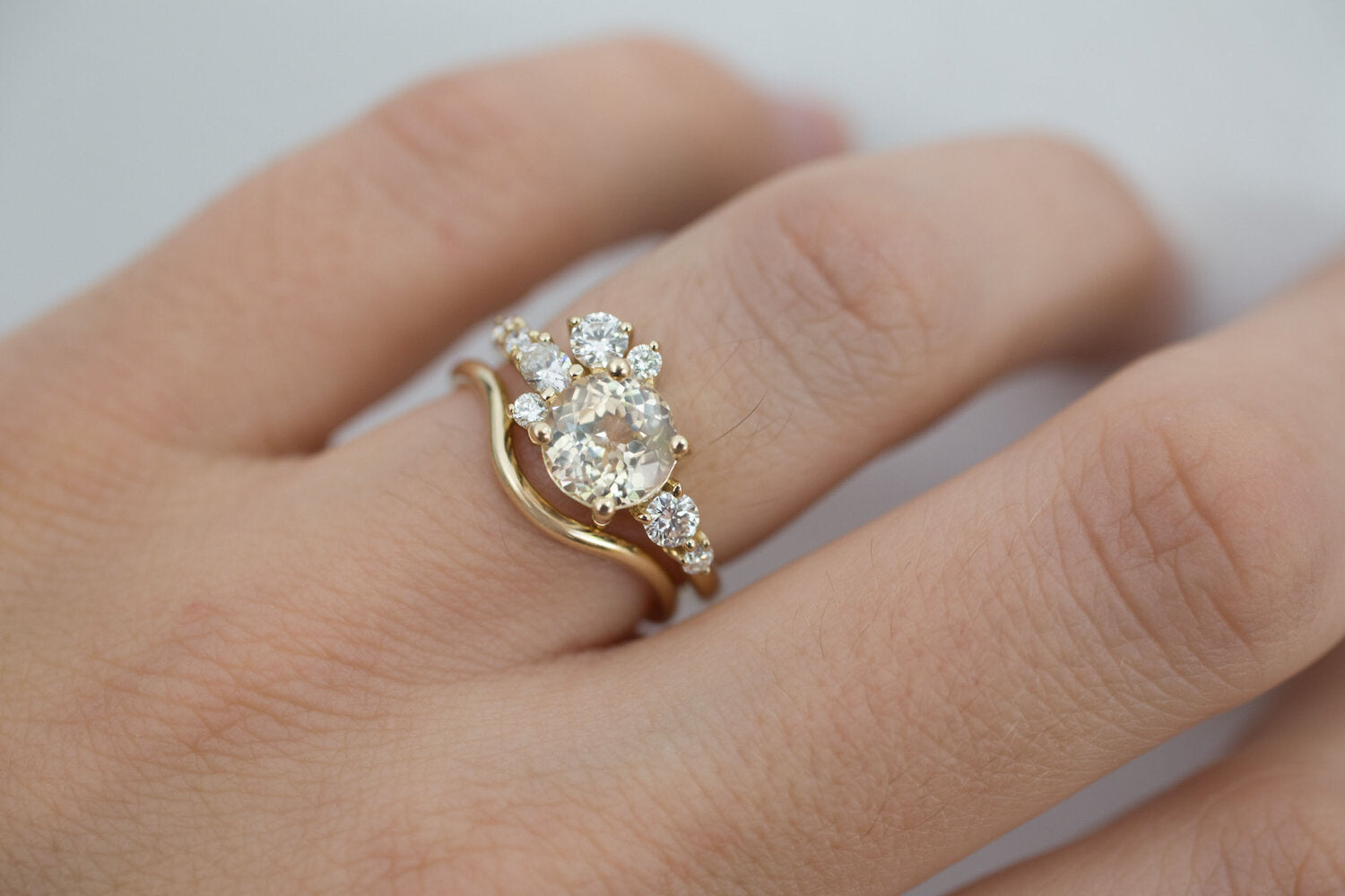 Ilia Ring | Apricot Round Sapphire + Diamond Cluster Engagement Ring | 14k Recycled Gold | One of a Kind