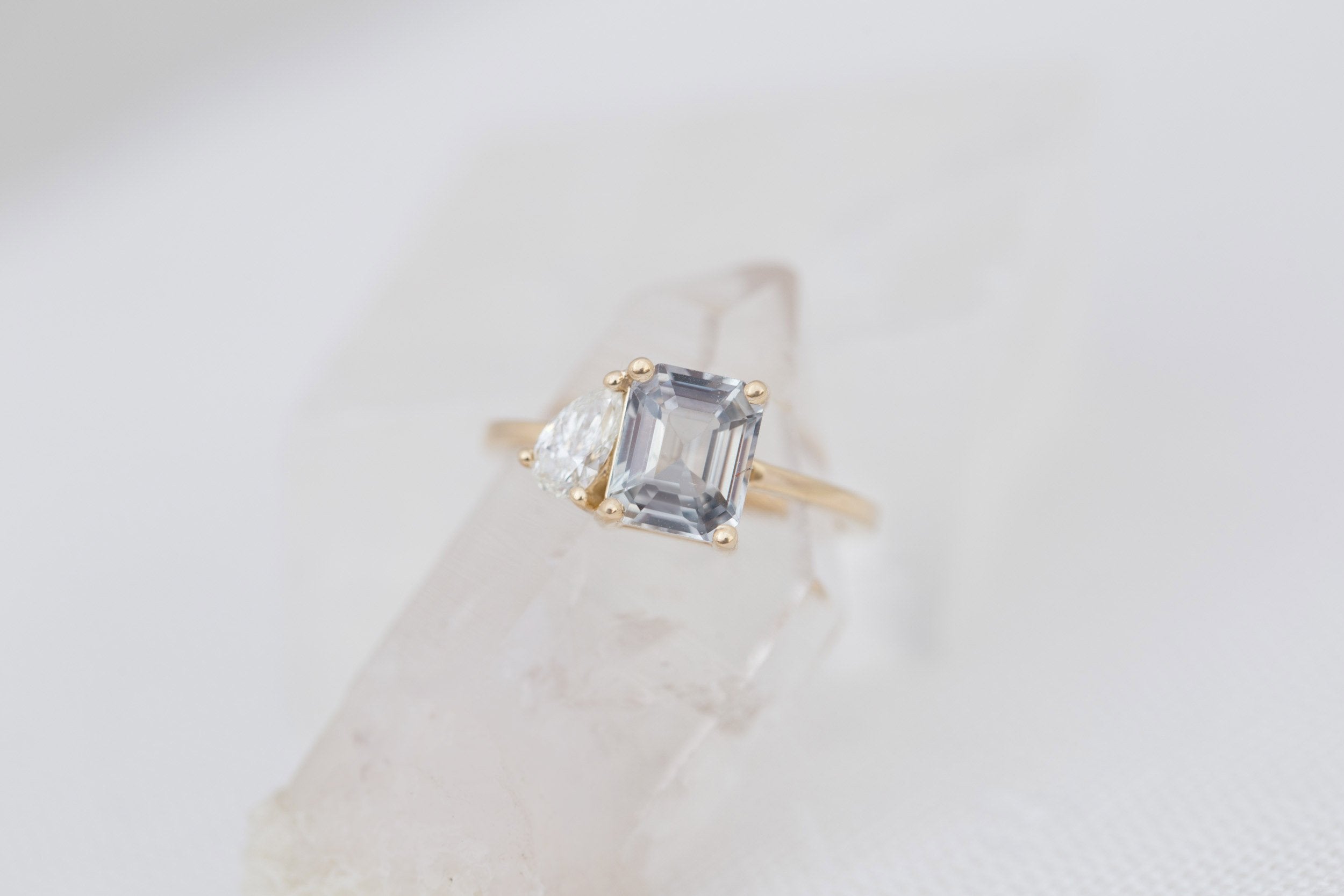 Liana Ring | Grey Sapphire + Pear Diamond Engagement Ring | 14k Recycled Gold | One of a Kind