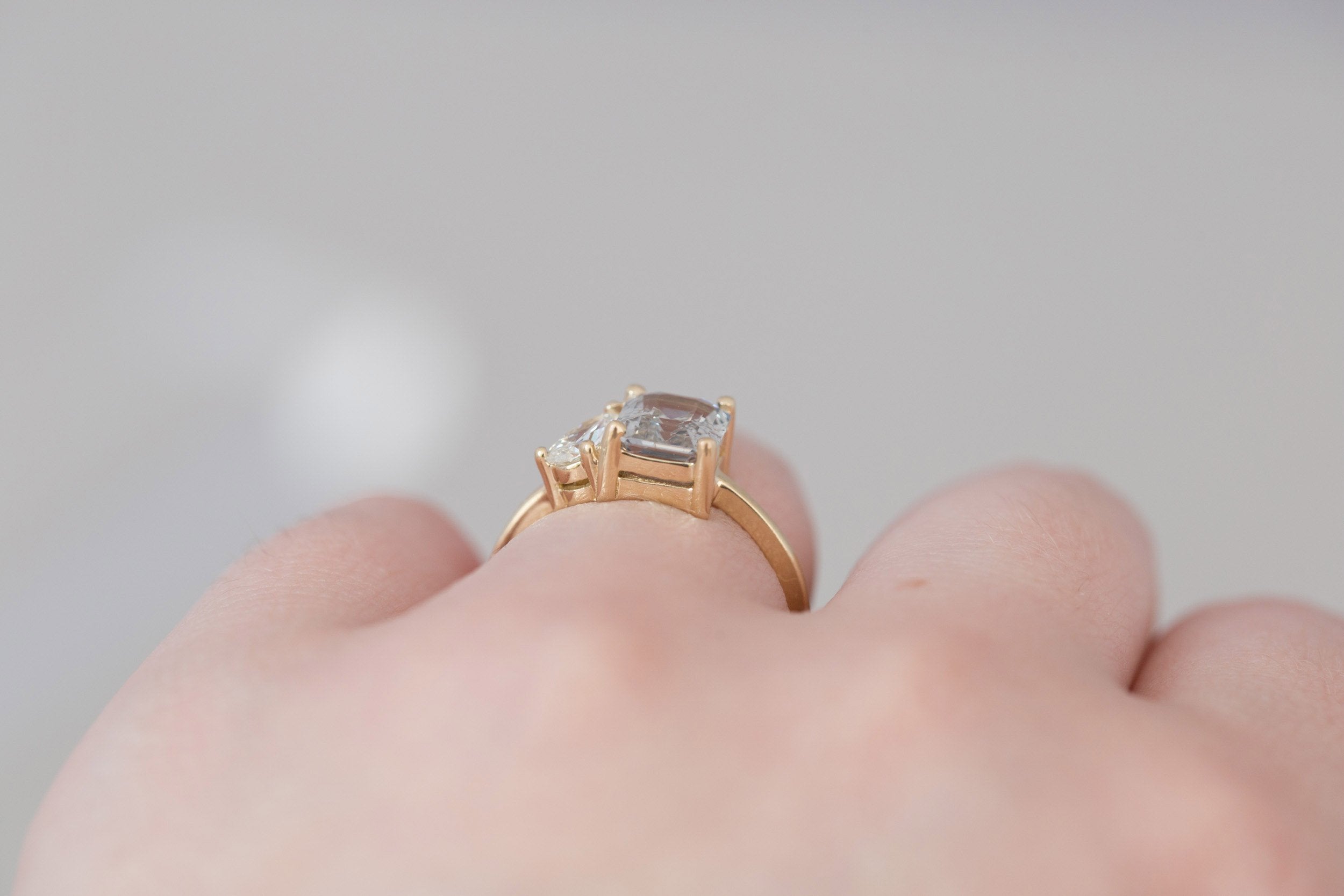 Liana Ring | Grey Sapphire + Pear Diamond Engagement Ring | 14k Recycled Gold | One of a Kind