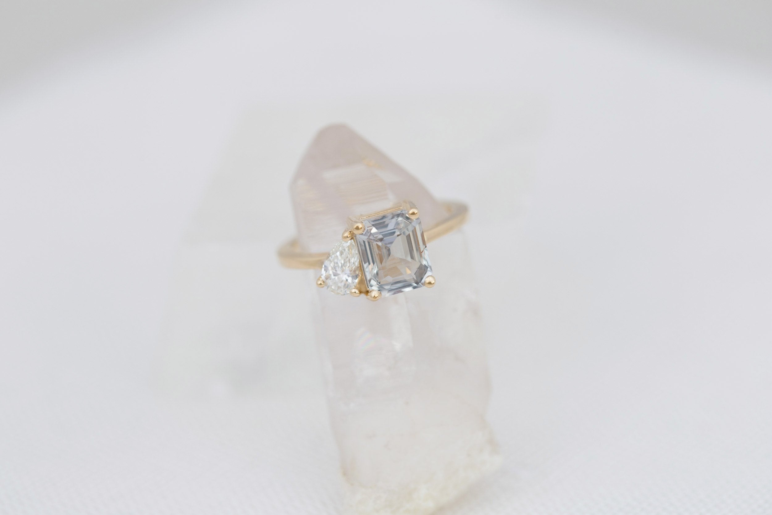 Liana Ring | Grey Sapphire + Pear Diamond Engagement Ring | 14k Recycled Gold | One of a Kind