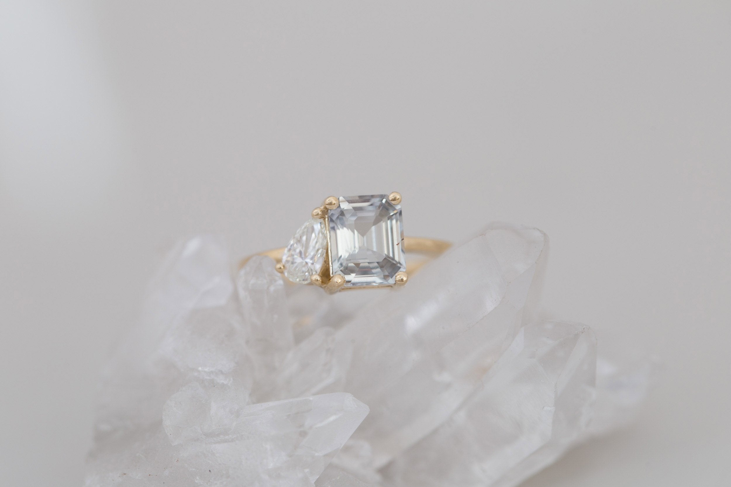 Liana Ring | Grey Sapphire + Pear Diamond Engagement Ring | 14k Recycled Gold | One of a Kind