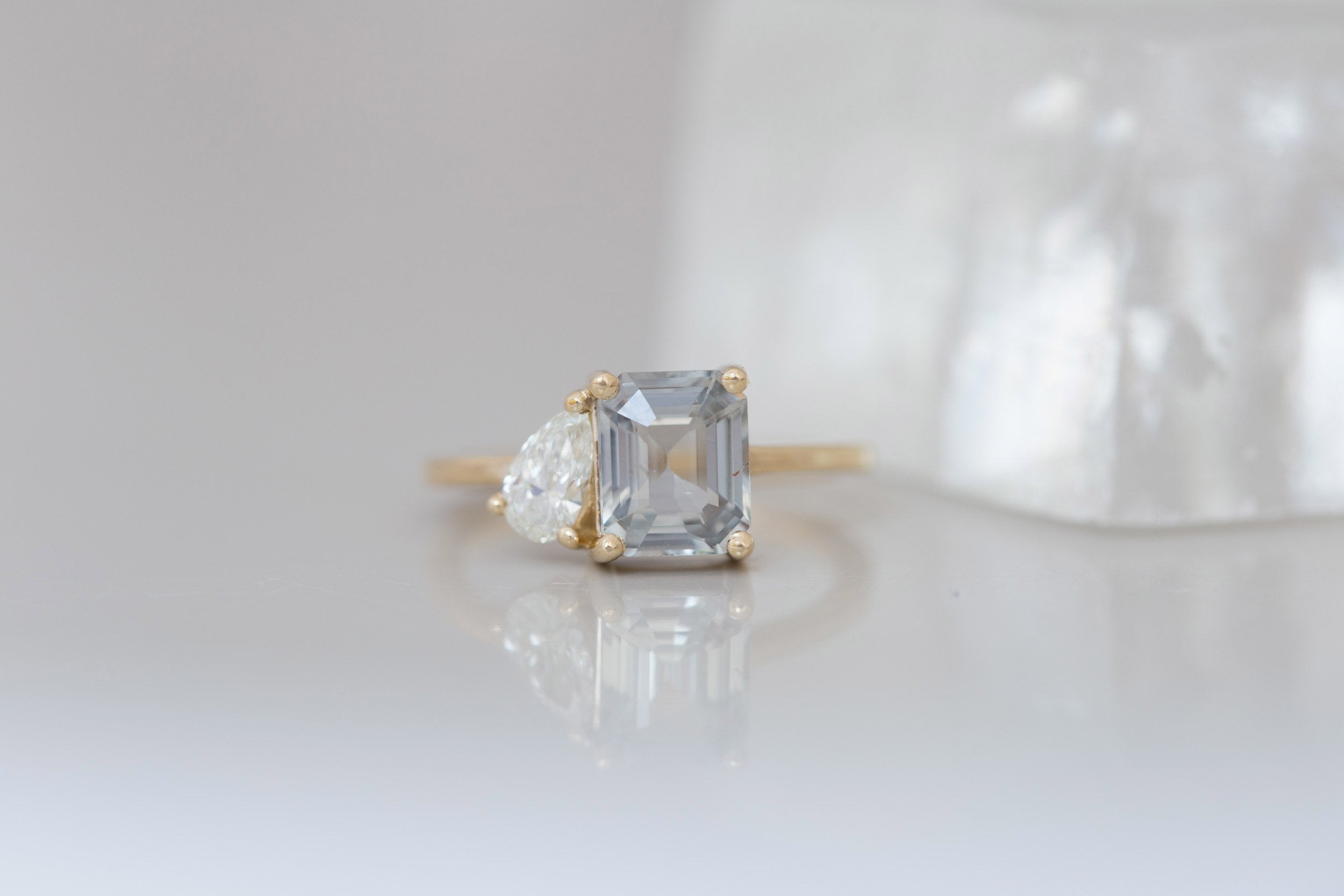 Liana Ring | Grey Sapphire + Pear Diamond Engagement Ring | 14k Recycled Gold | One of a Kind